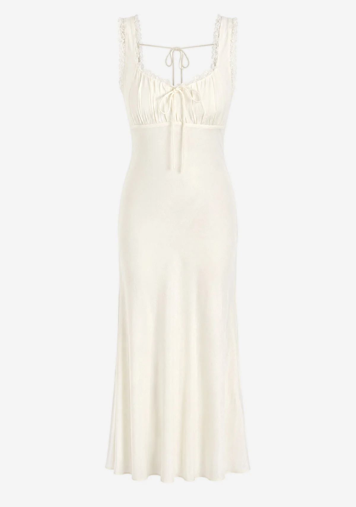 Any Season Maxi Solid Dress With Lace Trimmings And Open Back Cream