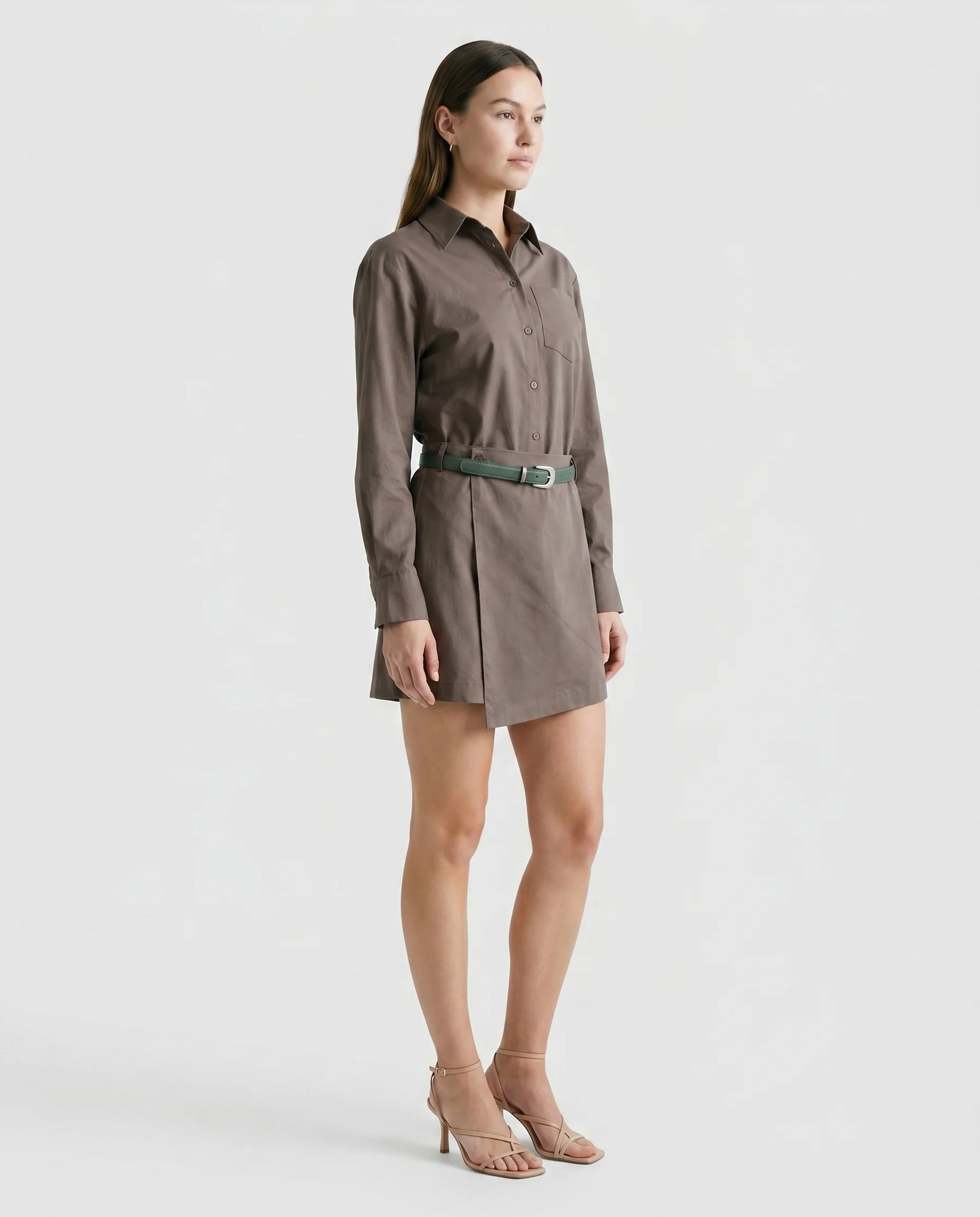 Belted Button Down Dress Olive/Green - Image 3