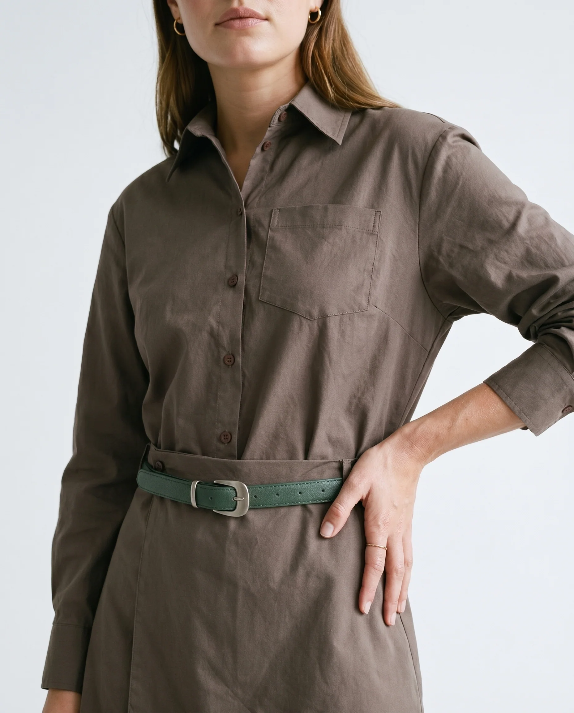 Belted Button Down Dress Olive/Green - Image 5