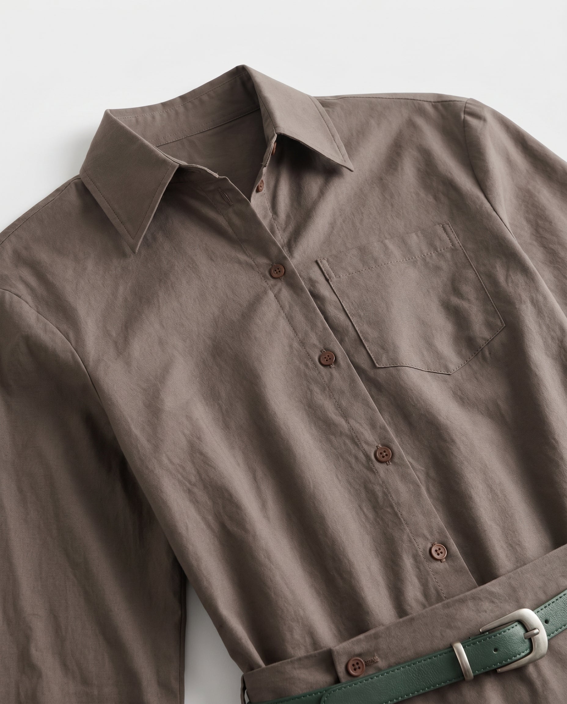 Belted Button Down Dress Olive/Green - Image 6