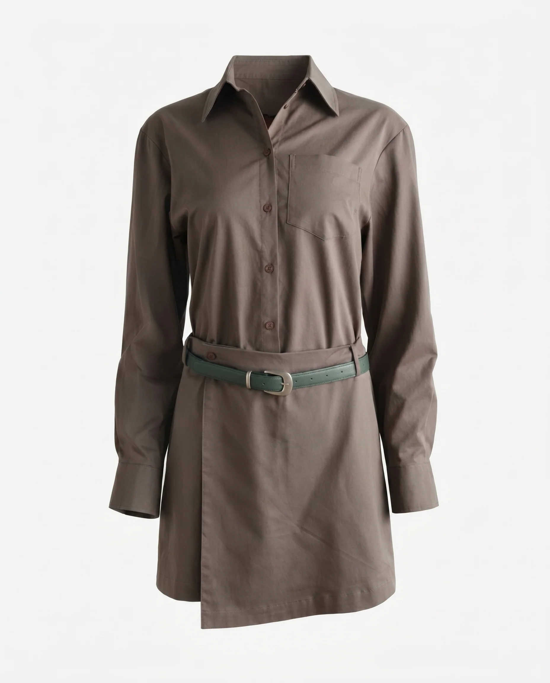 Belted Button Down Dress Olive/Green - Image 7