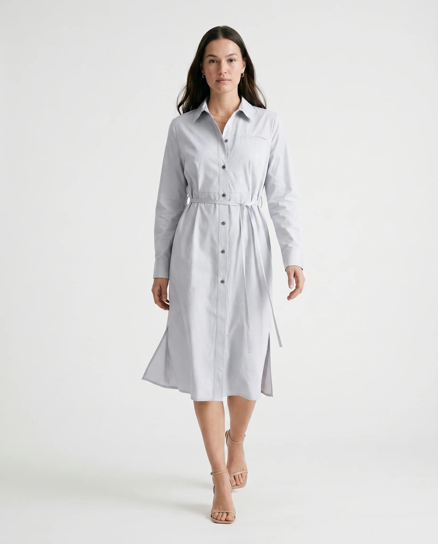 Belted Shirt Midi Dress Gray - Image 2