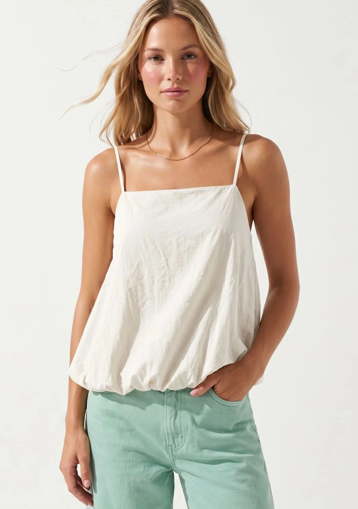 Billowy Cami Top with Bubble Hem Off White - Image 2