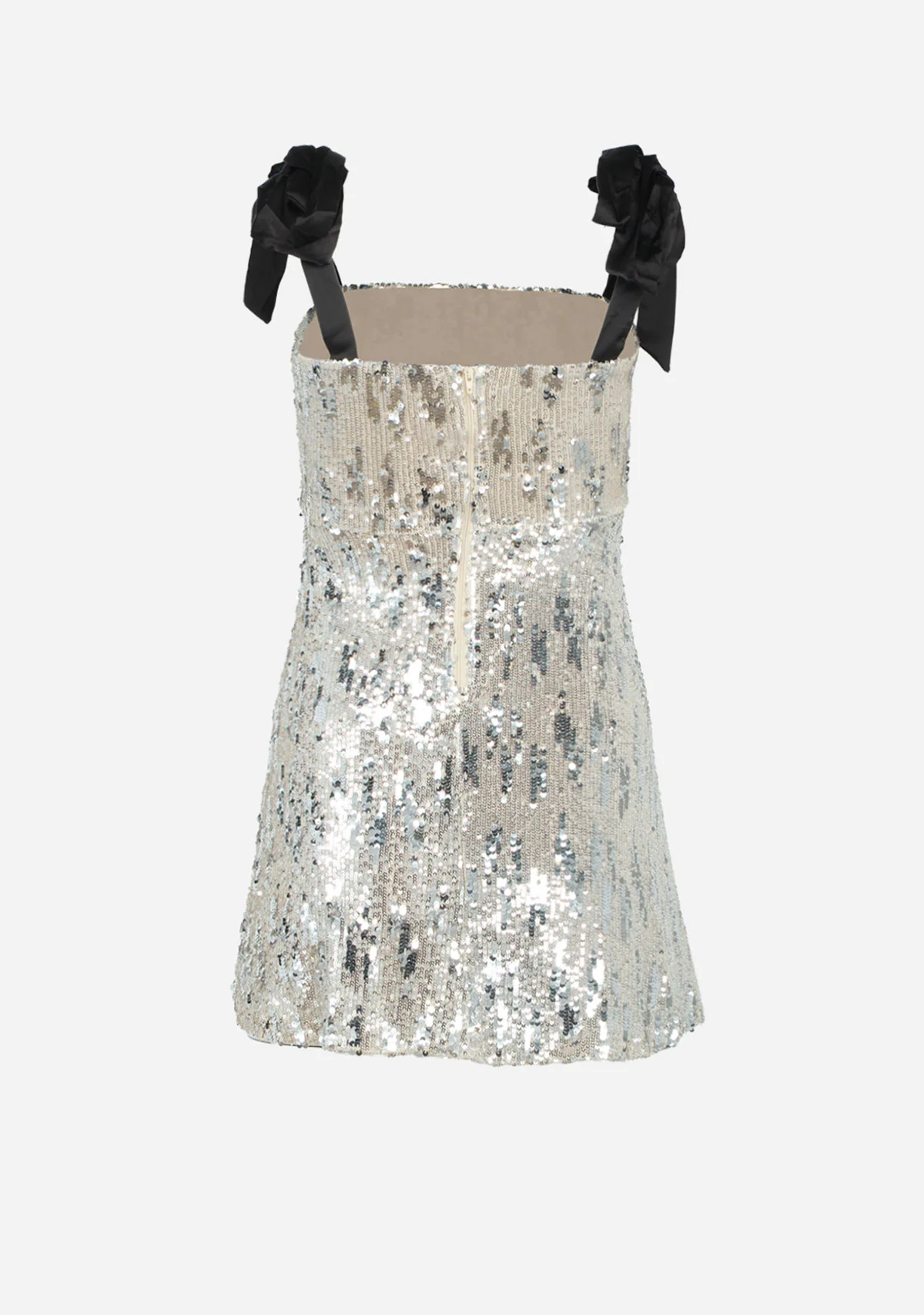 BOW SHOULDER STRAP SEQUIN VELVET MINI FLARE DRESS - Image 2