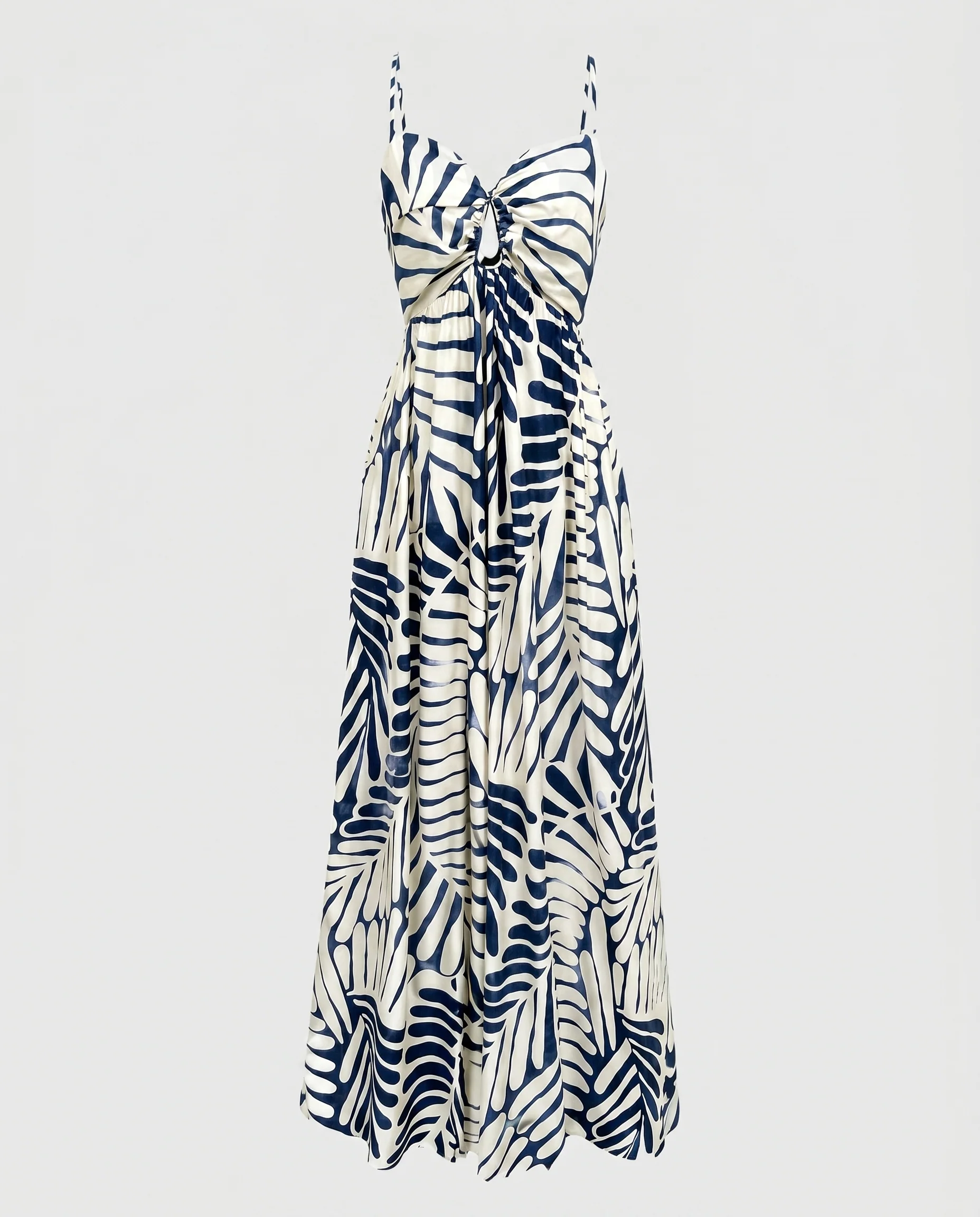 C.F Bust Hole W/ Tie Maxi Dress Navy/Ivory - Image 7