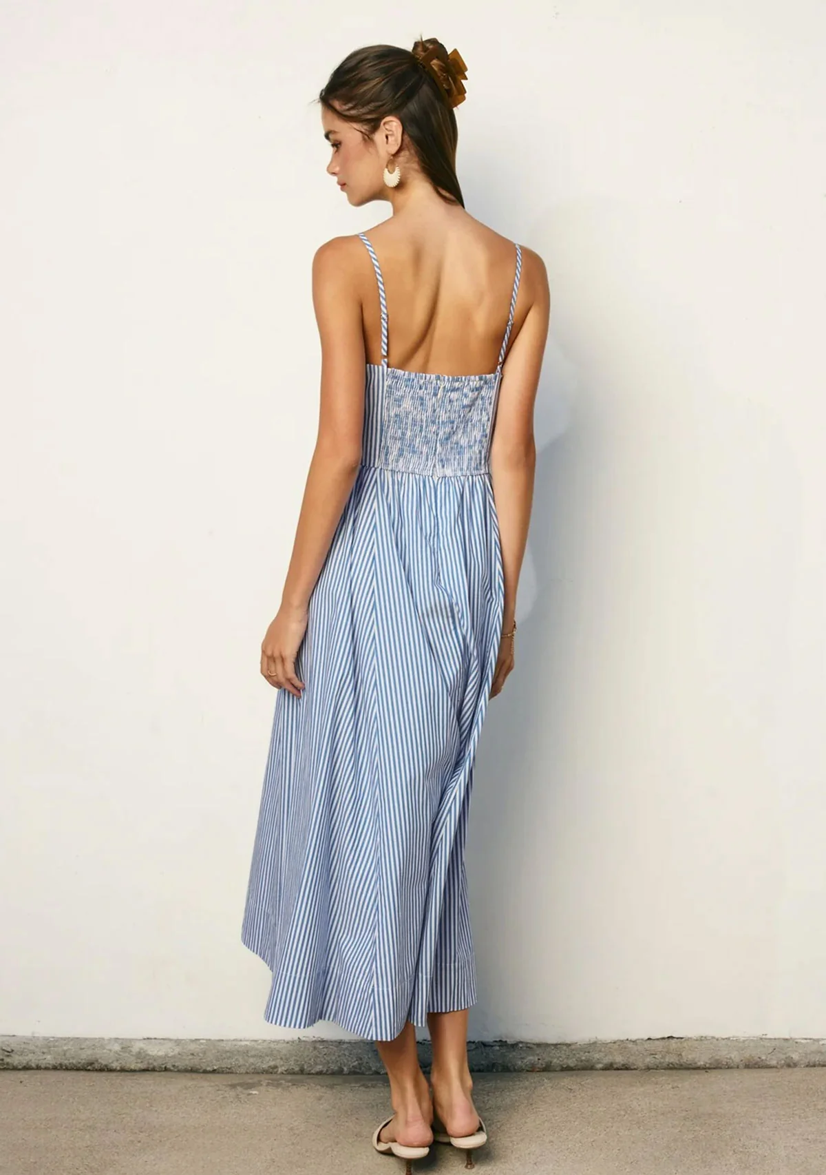 Capri Lines Gathered Hip Midi Dress Blue/White - Image 4