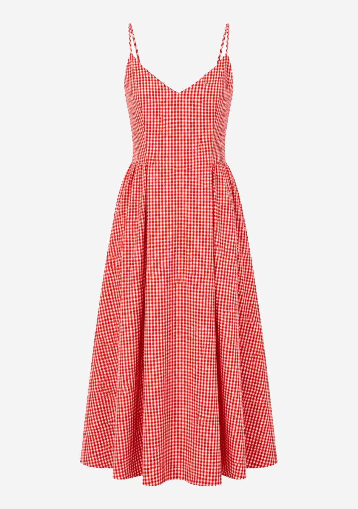Capri Lines Gathered Hip Midi Dress Red/White