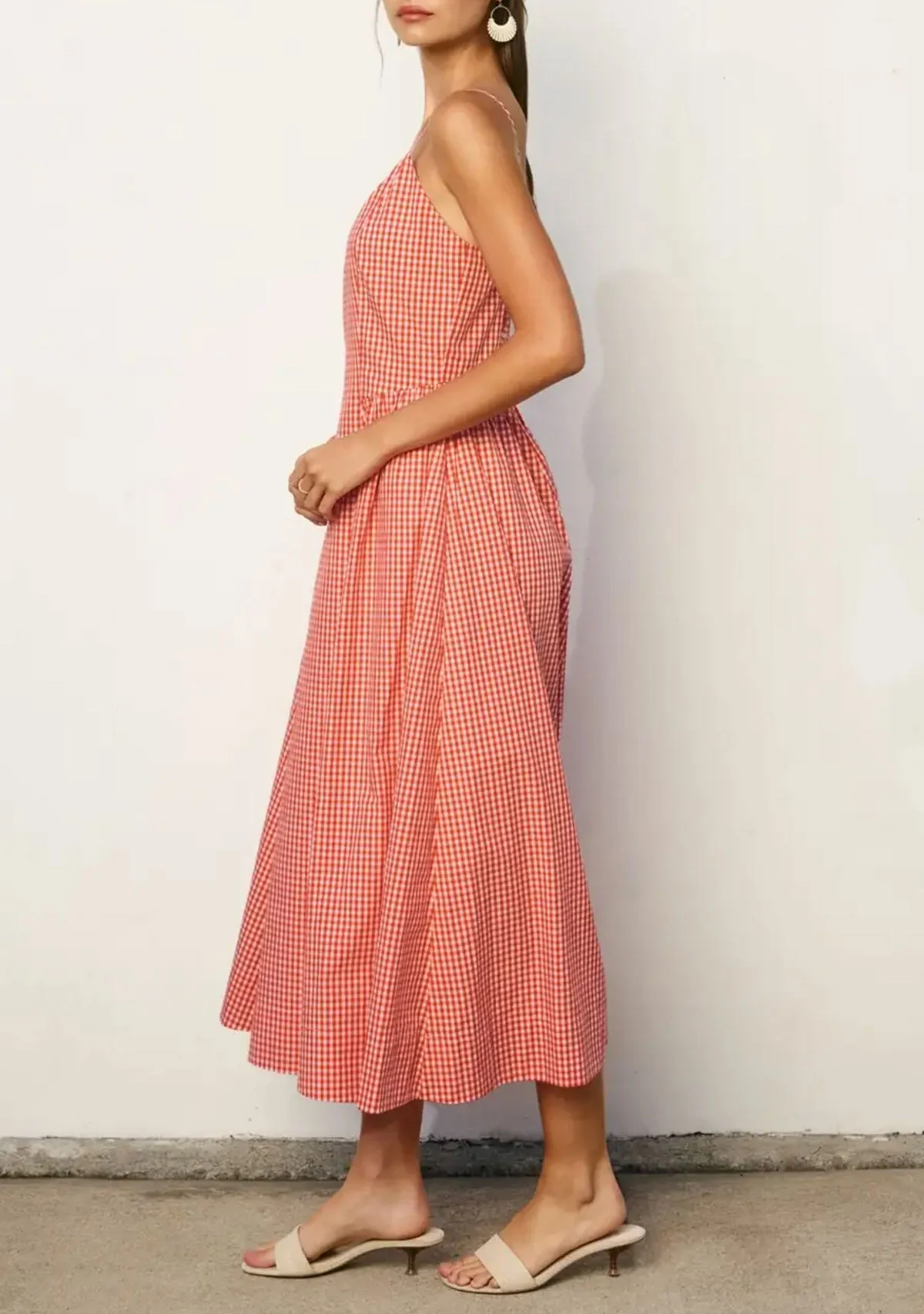 Capri Lines Gathered Hip Midi Dress Red/White - Image 4