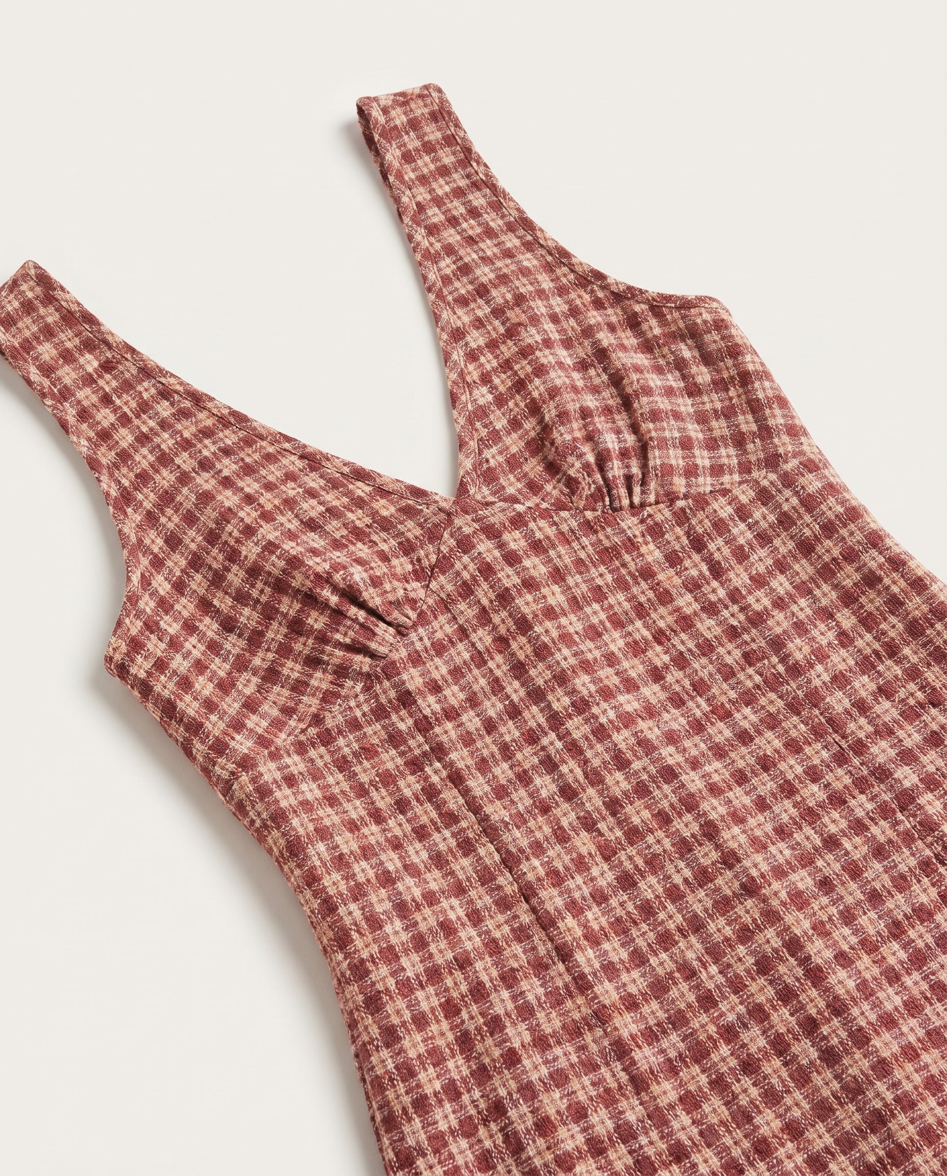 Capricorn - Hemp Seersucker Mini Dress Burgundy / Beige Check - Image 7