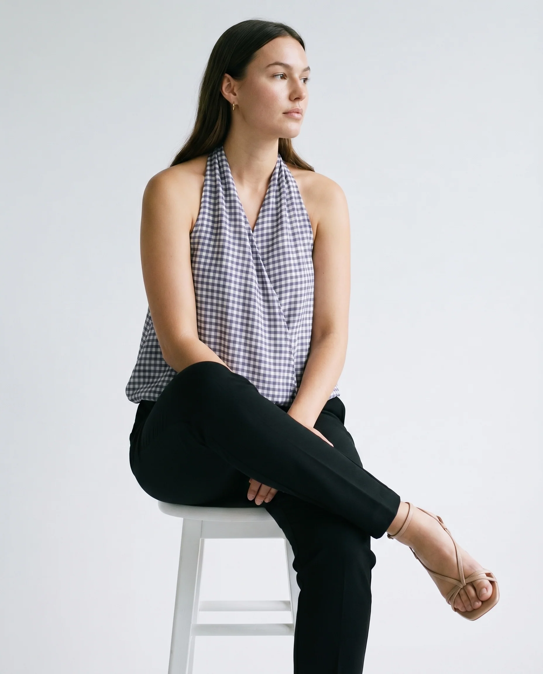 Checkered Halter Neck Top Navy Check - Image 3