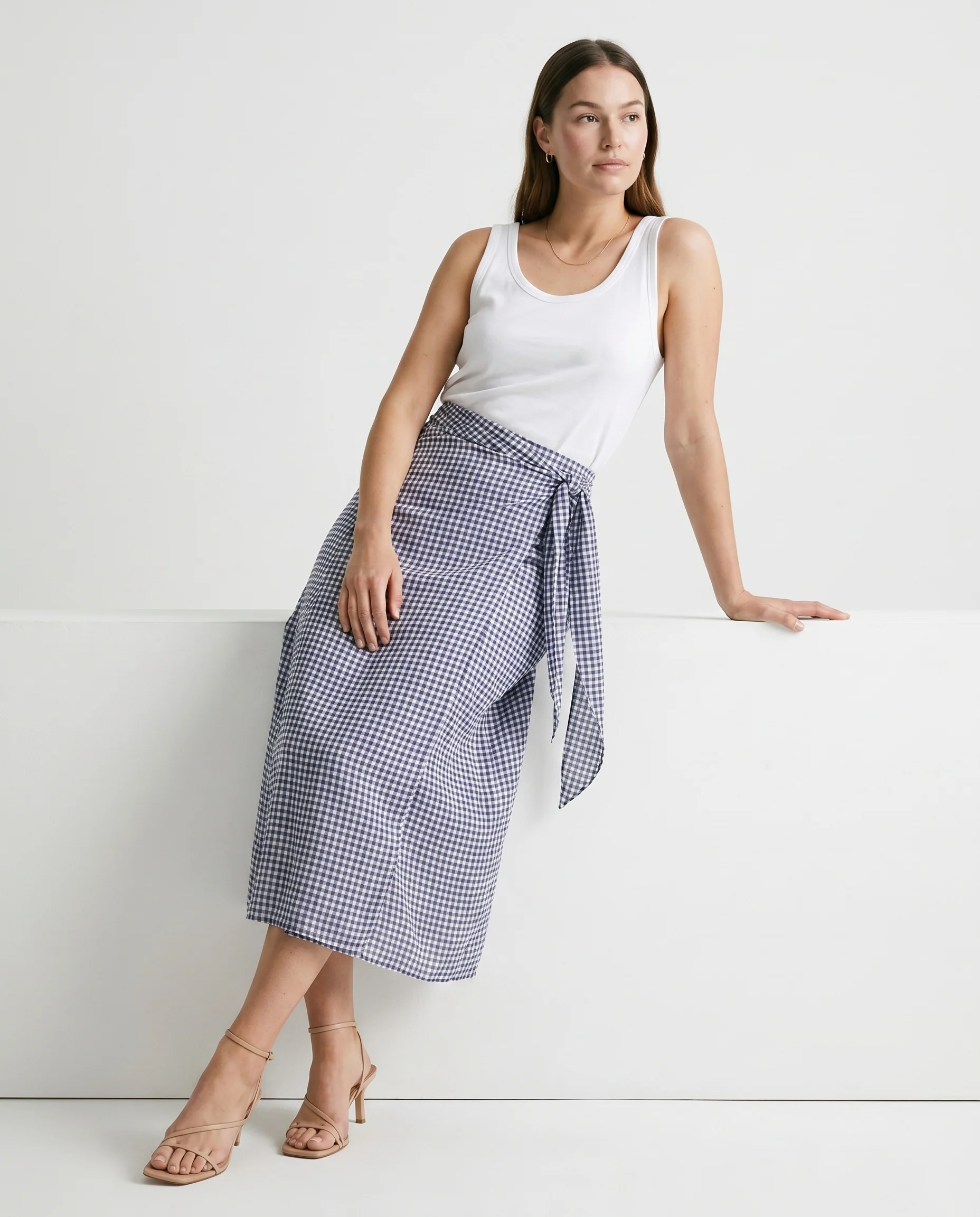Checkered Long Skirt Navy Check - Image 4