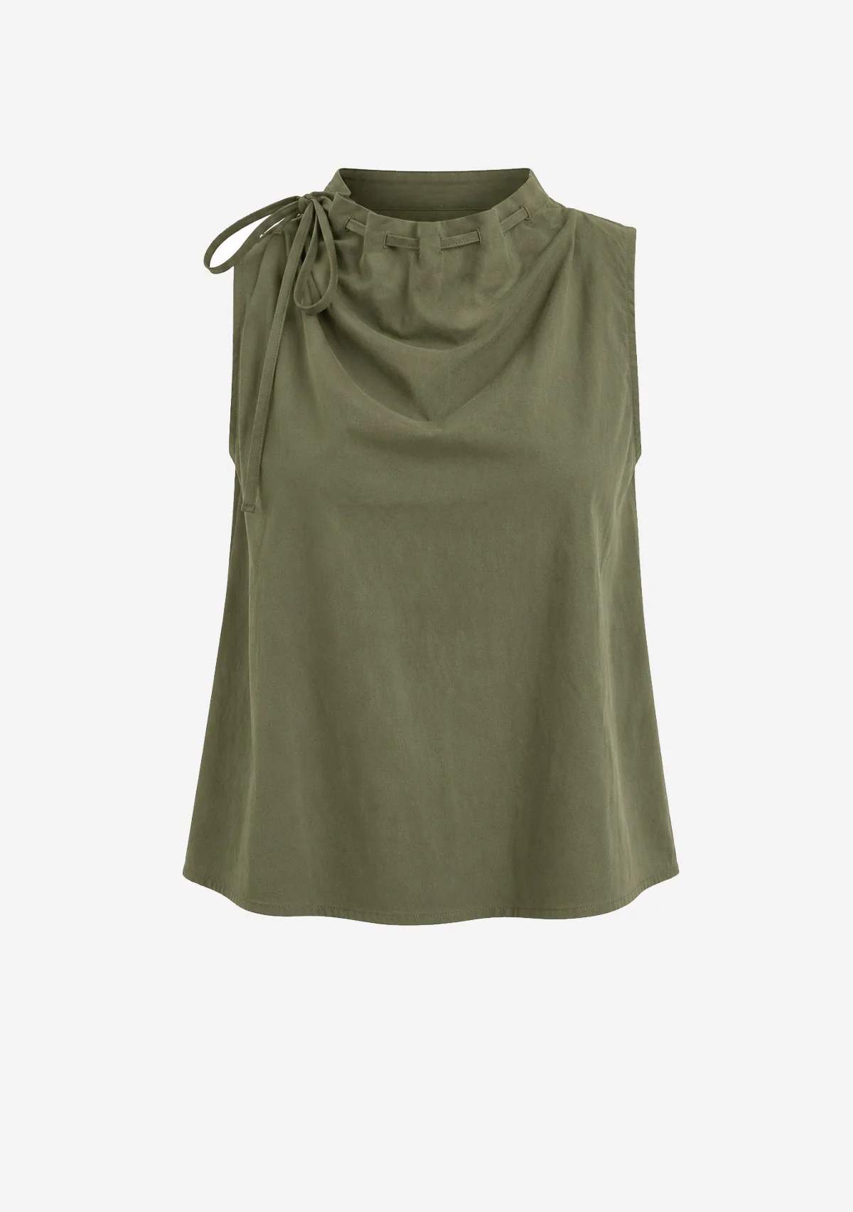 Cinched Mock Neck Sleeveless Top Light Olive