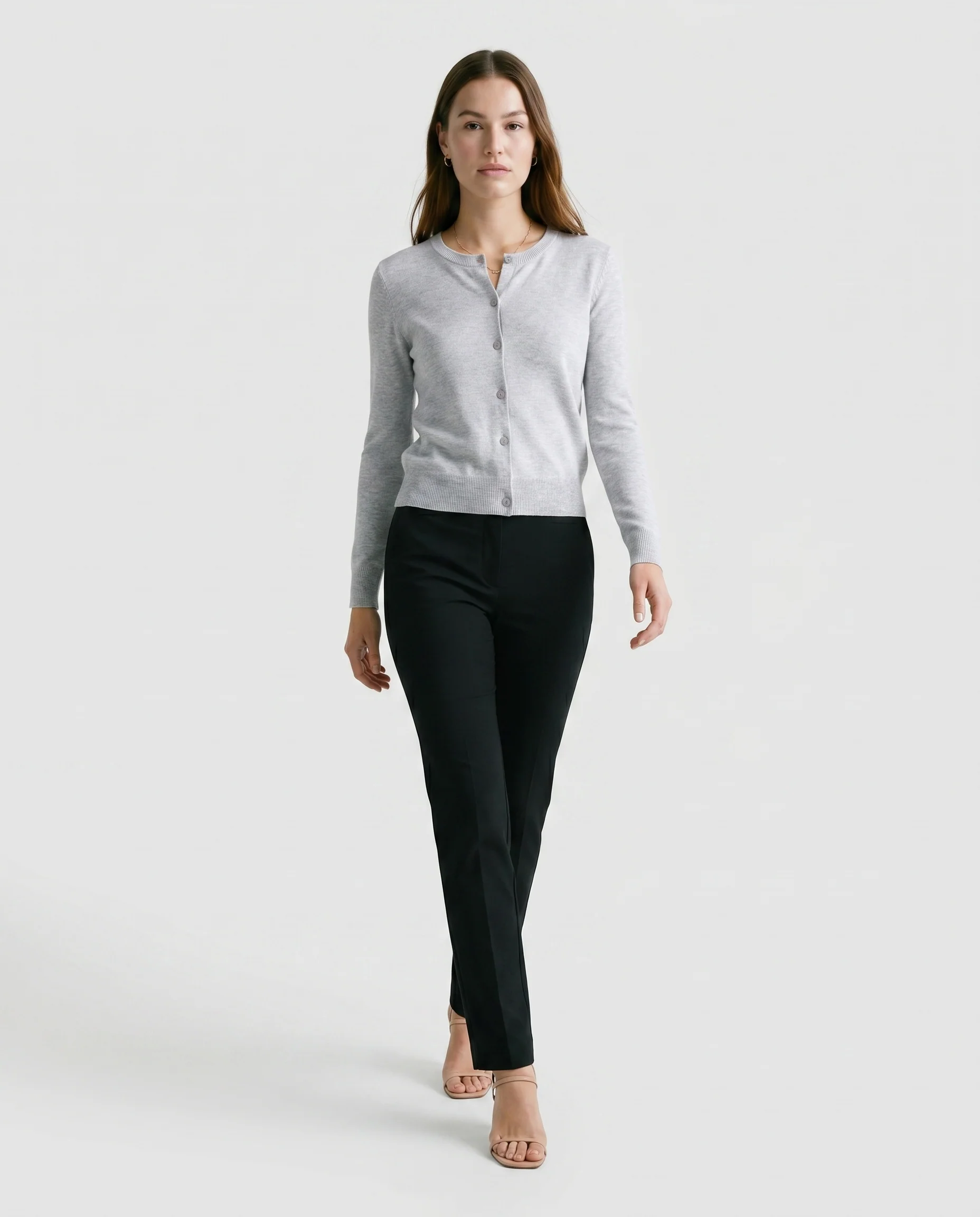 Classic Button Front Cardigan Gray