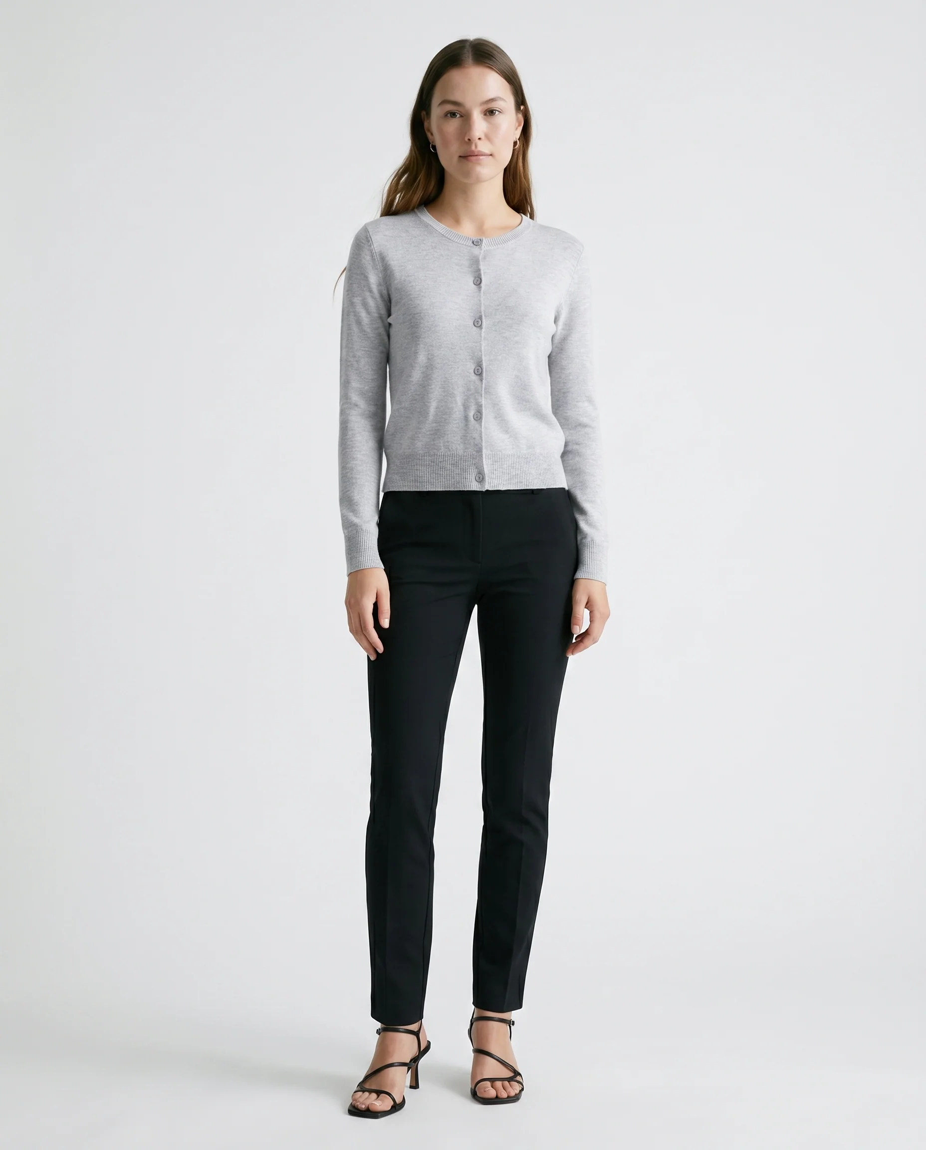 Classic Button Front Cardigan Gray - Image 3