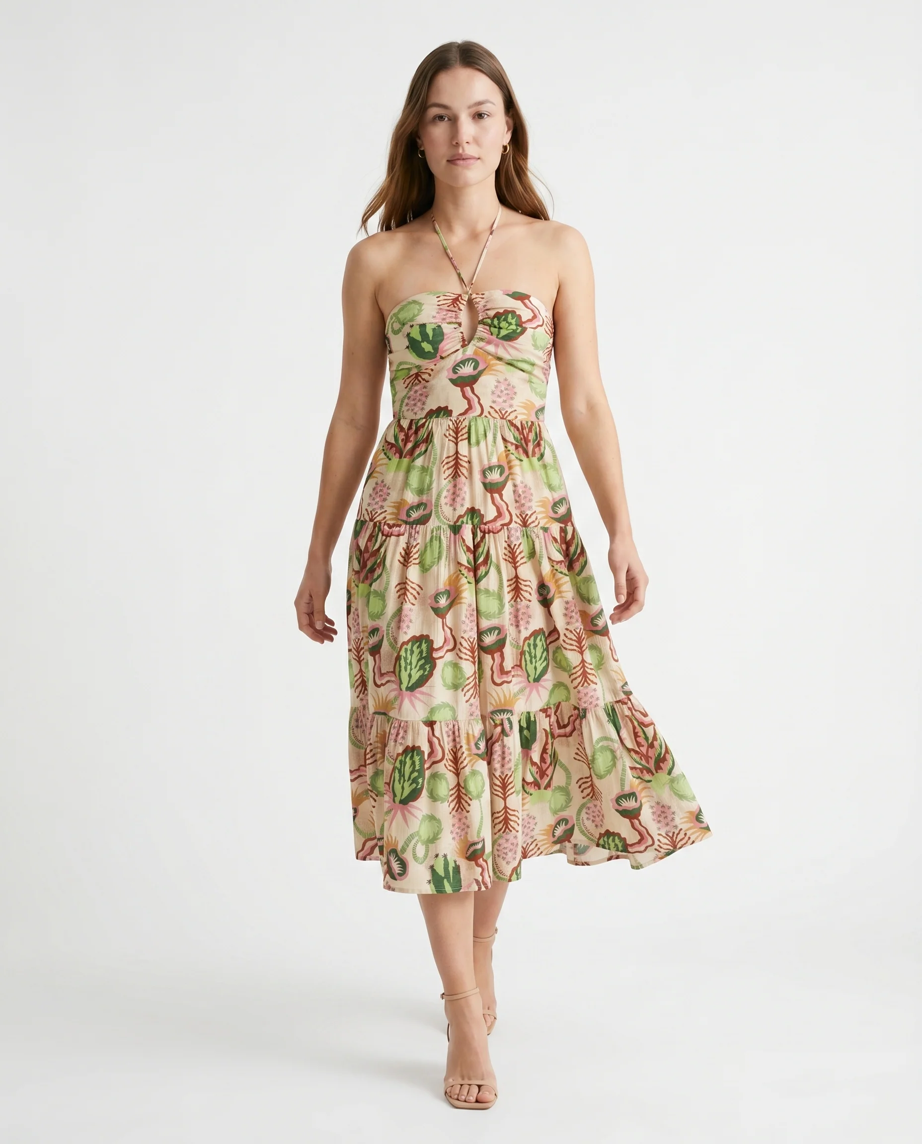 Cotton Seersucker Keyhole Halter Dress Desert Floral Canyon Clay