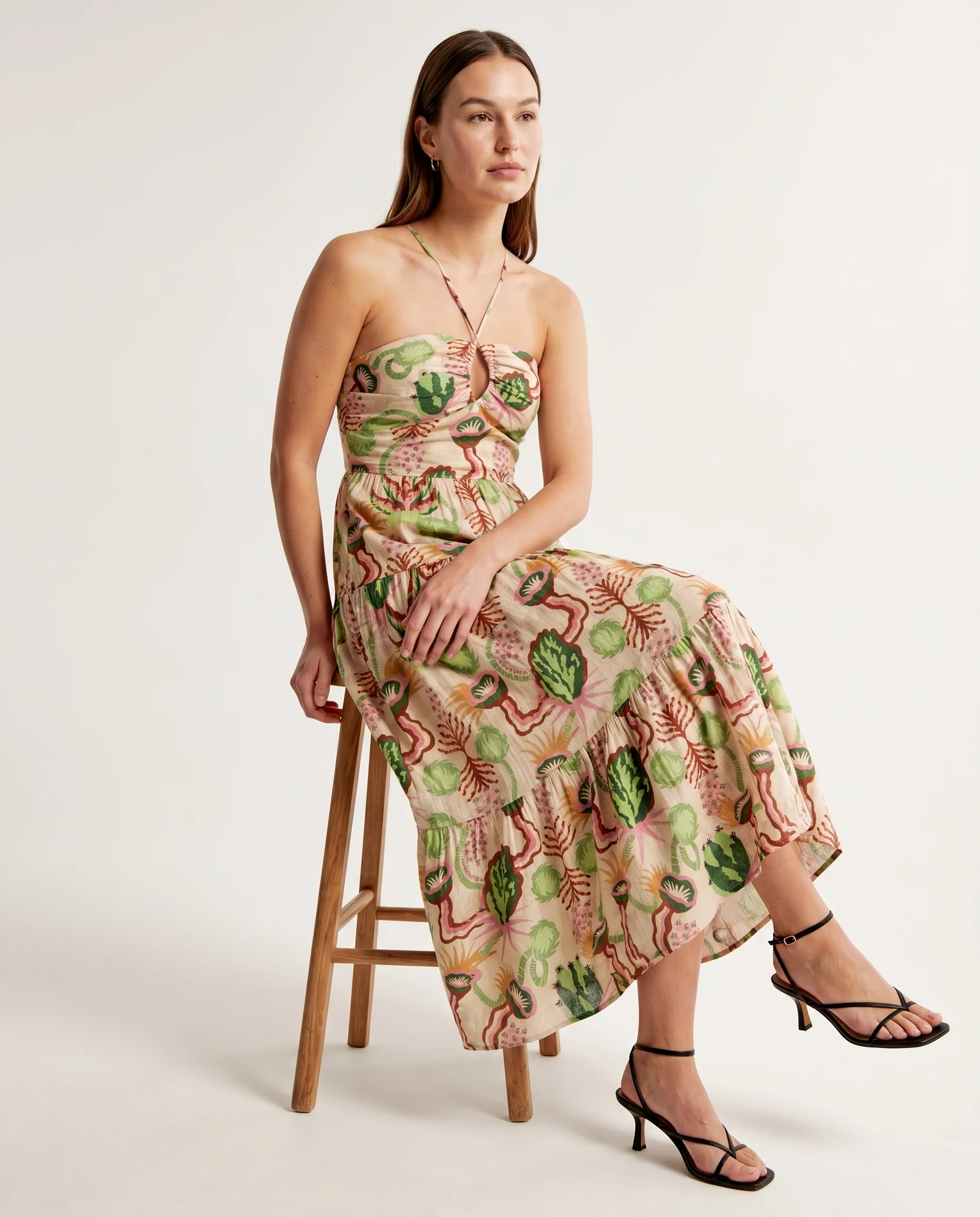 Cotton Seersucker Keyhole Halter Dress Desert Floral Canyon Clay - Image 2