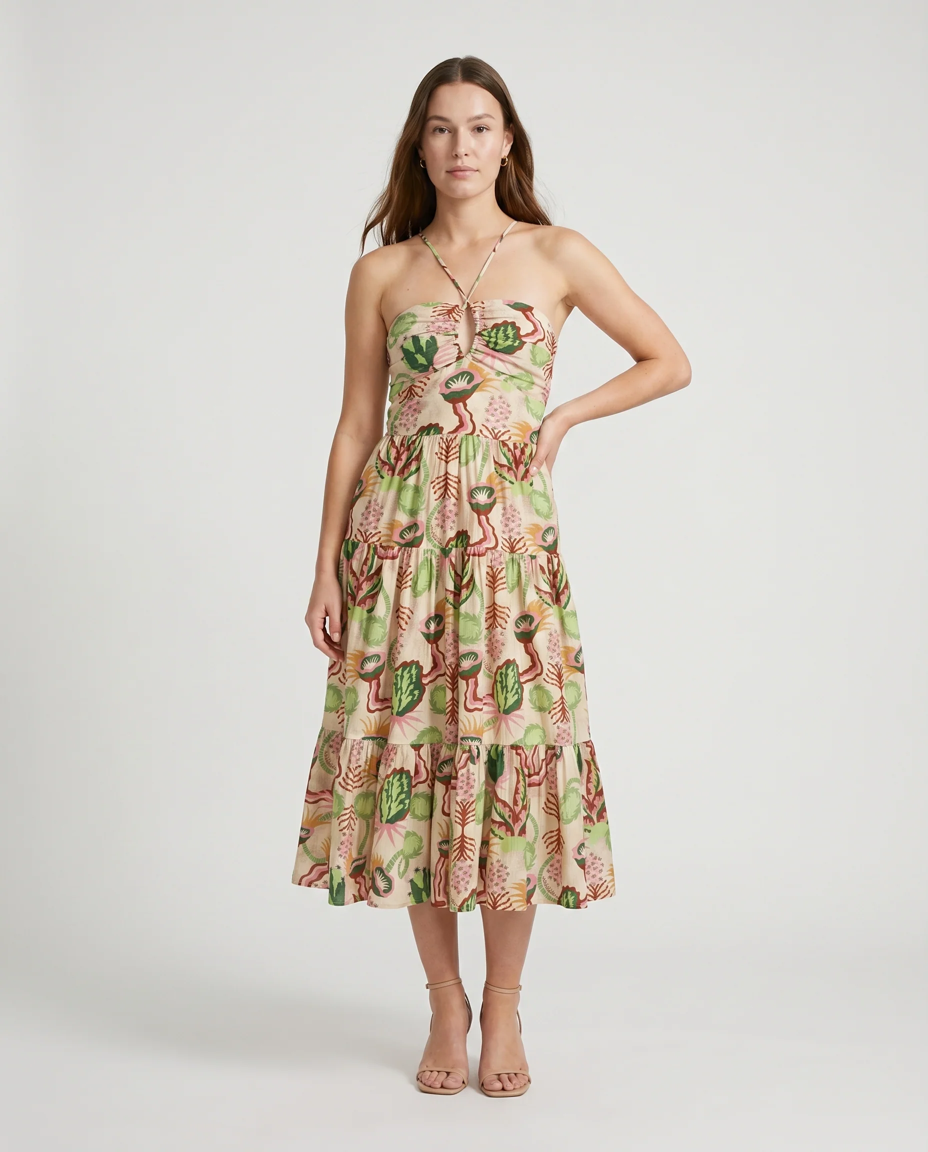 Cotton Seersucker Keyhole Halter Dress Desert Floral Canyon Clay - Image 3