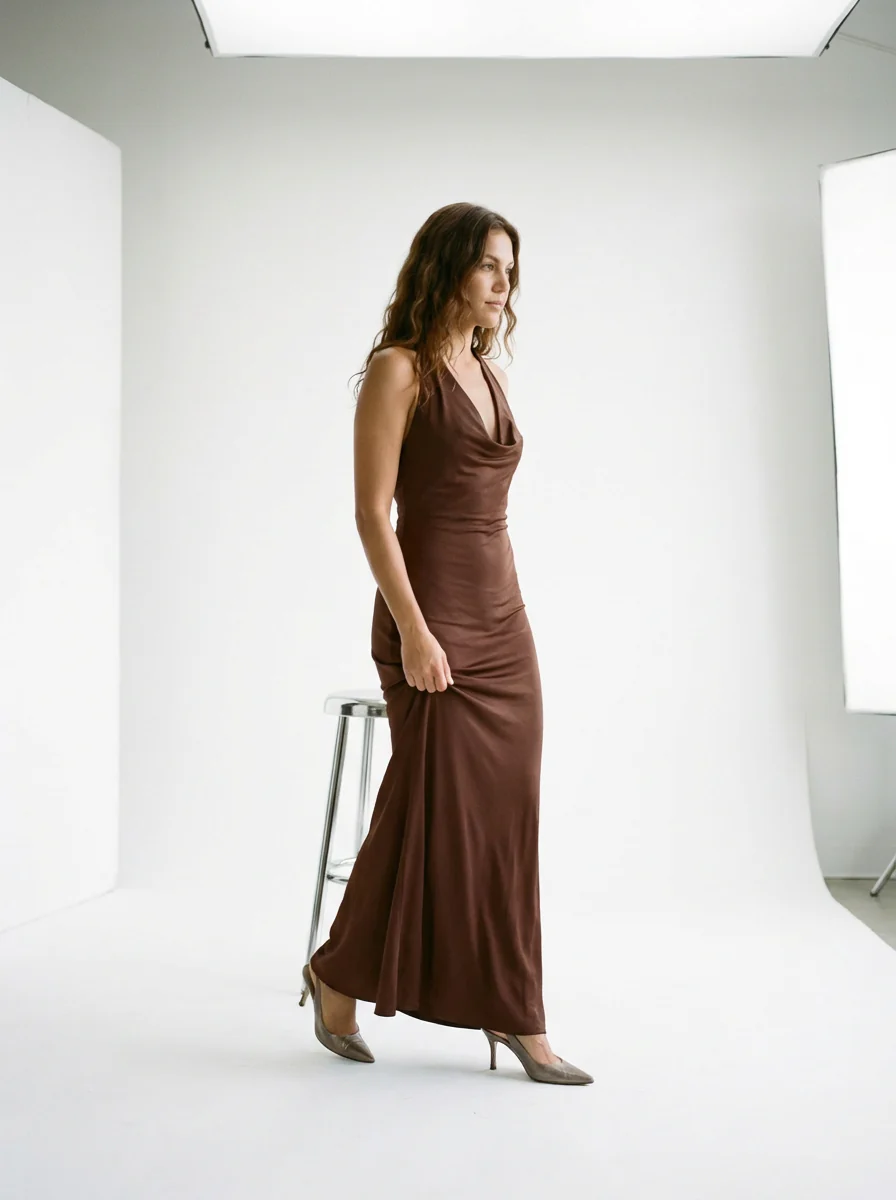 Cowl Neck Maxi Dress Coffee/Brown - Image 3