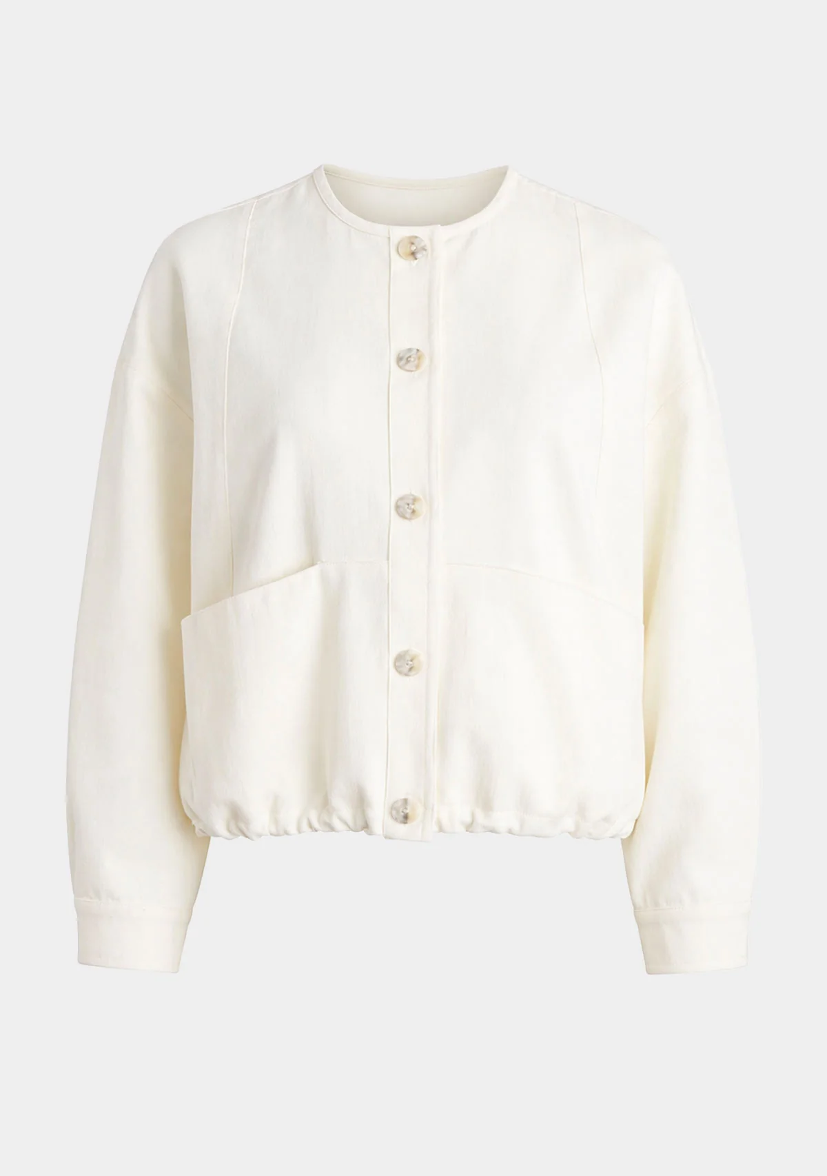 Crew Neck Button Down Jacket Ivory - Image 4