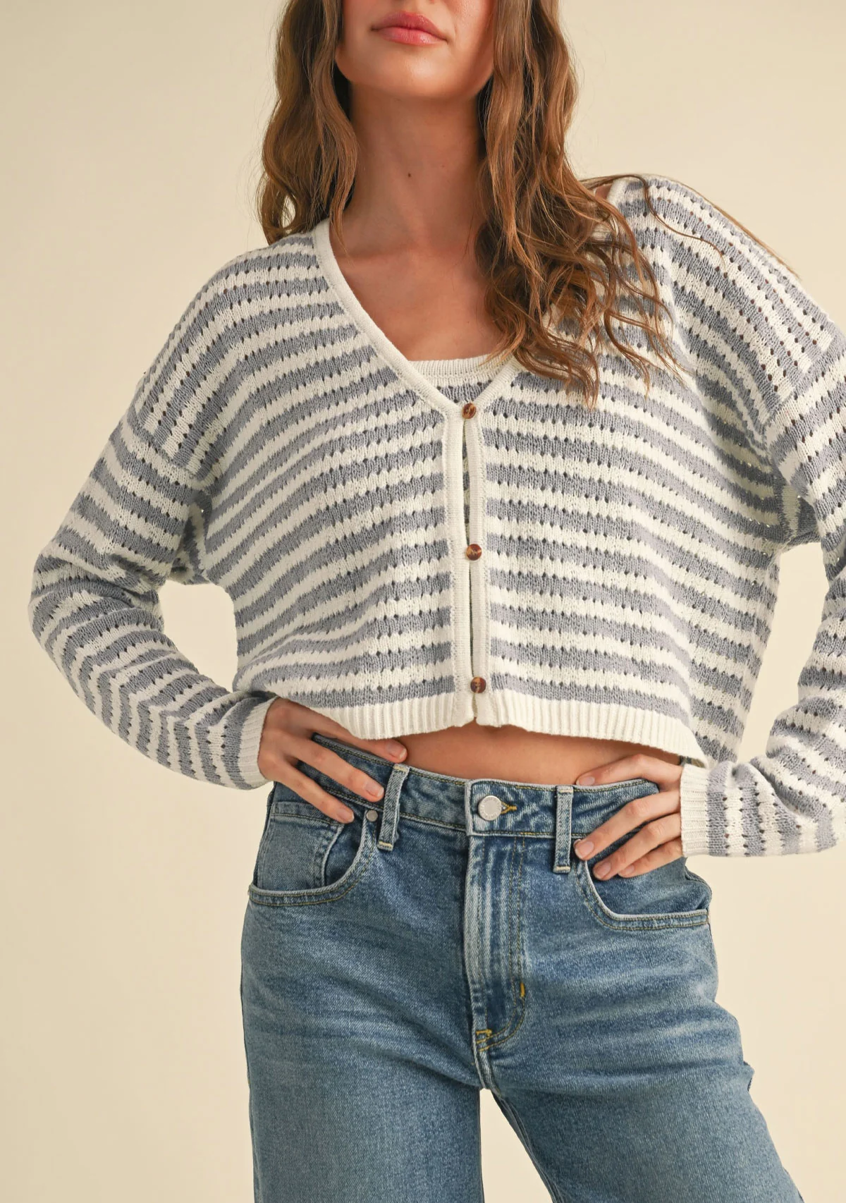 Crochet Knitted Cardigan Blue/White - Image 2