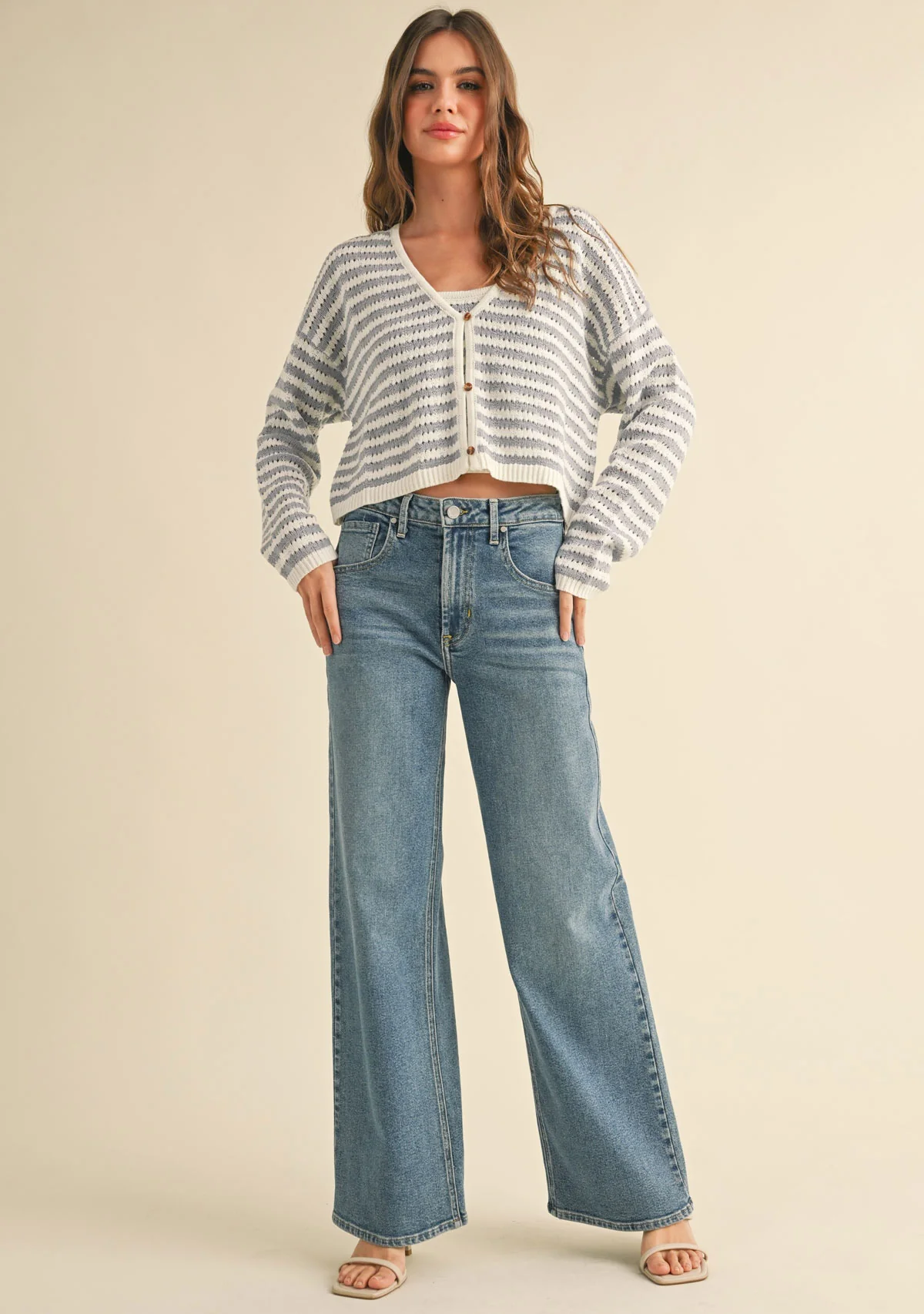 Crochet Knitted Cardigan Blue/White - Image 3