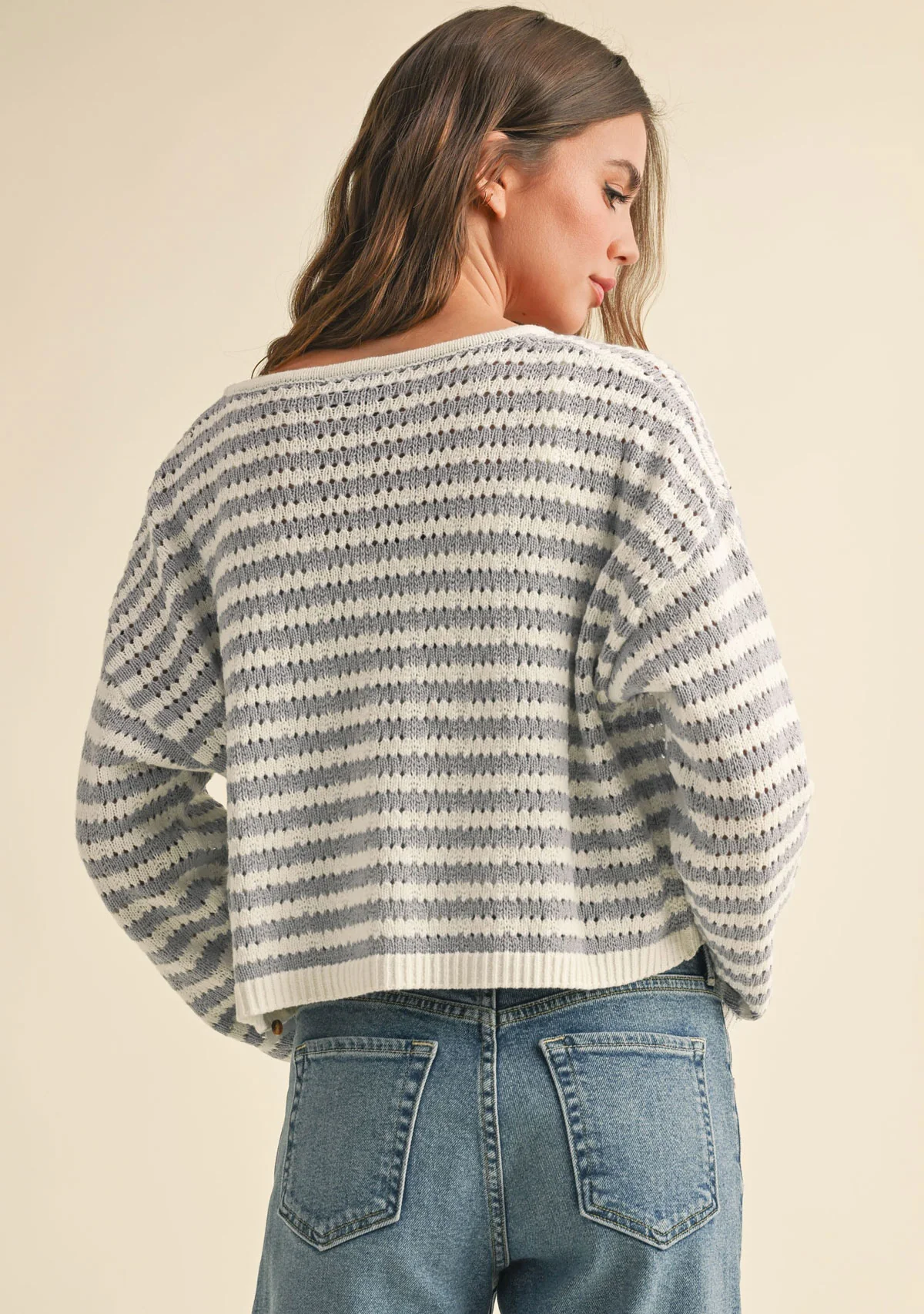 Crochet Knitted Cardigan Blue/White - Image 4