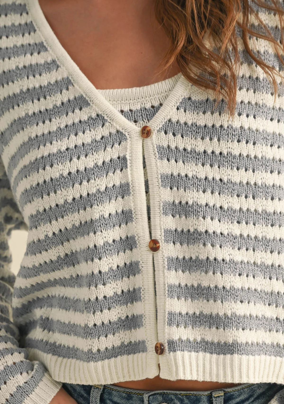 Crochet Knitted Cardigan Blue/White - Image 5
