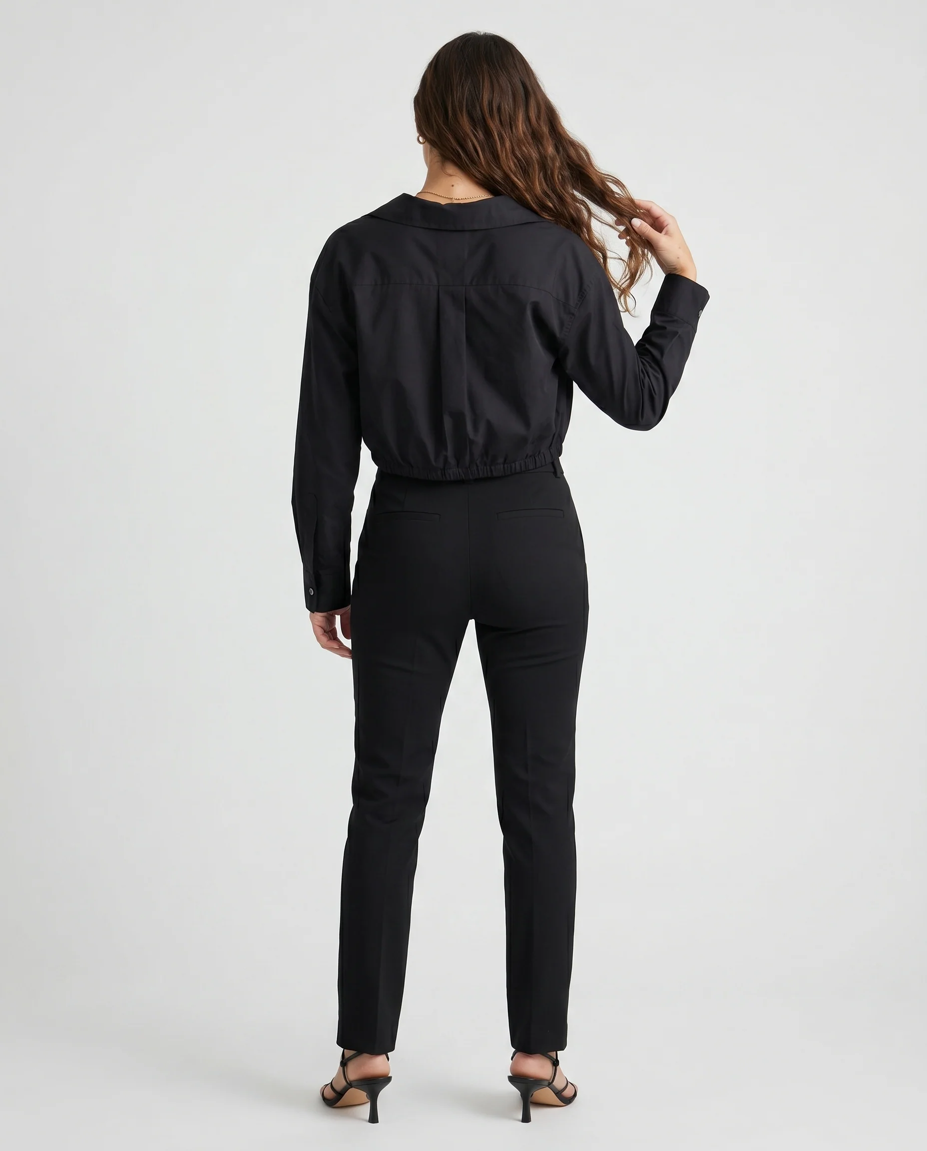 Cropped Button-Up Jacket Black