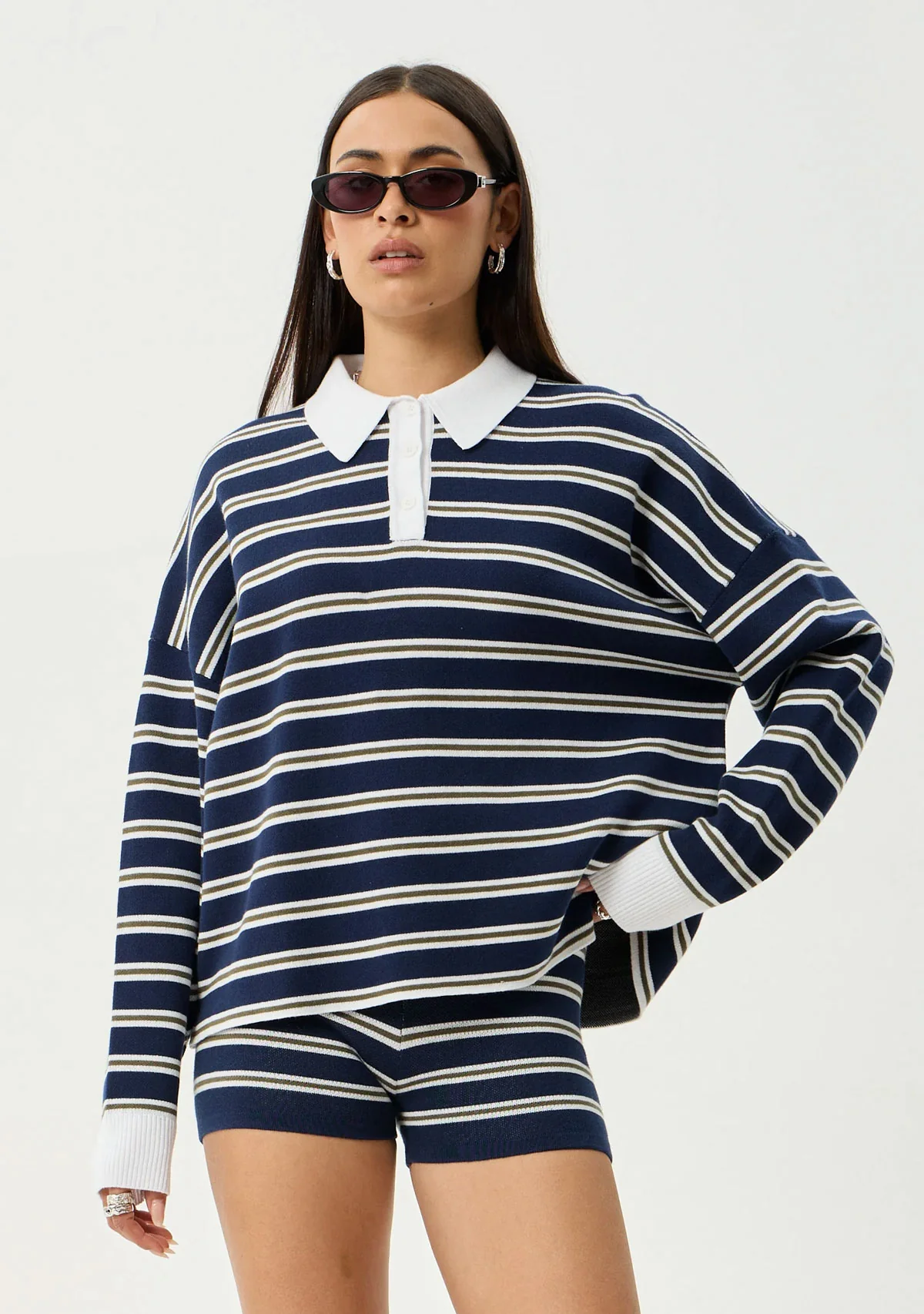 Delta Recycled Knit Shirt Navy Stripe - Image 2