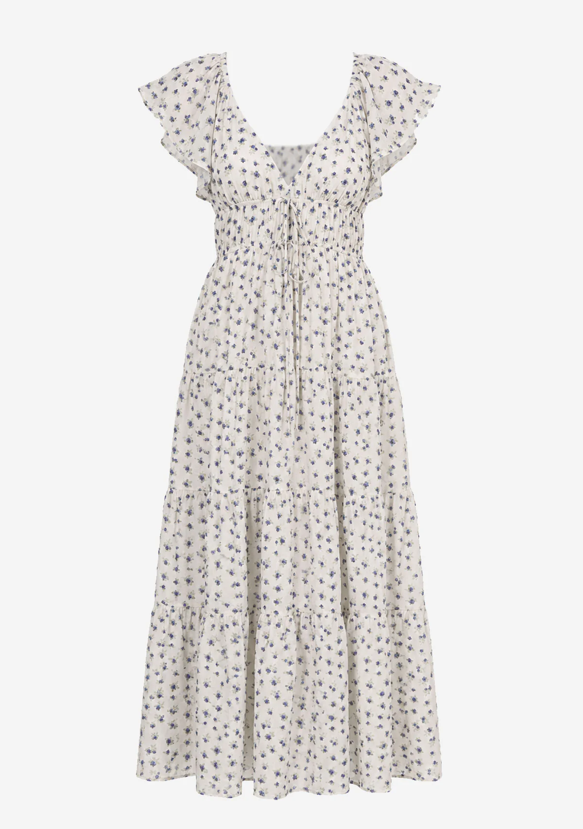 Ditzy Floral Printed Sleeveless Midi Dress Blue/Multi