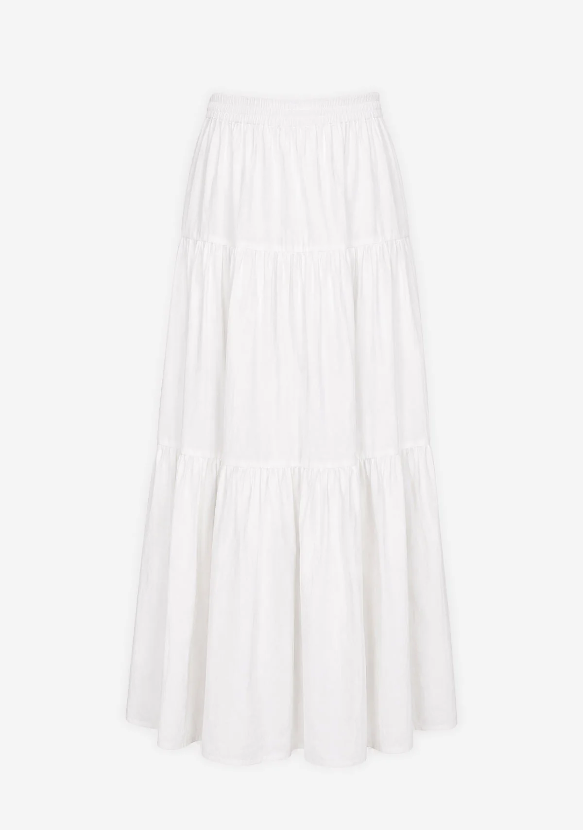 Drawstring Detail Tiered Maxi Skirt White