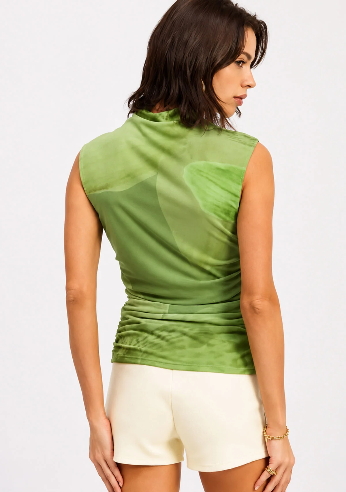 Drop Shoulder Mesh Top Green Floral - Image 4