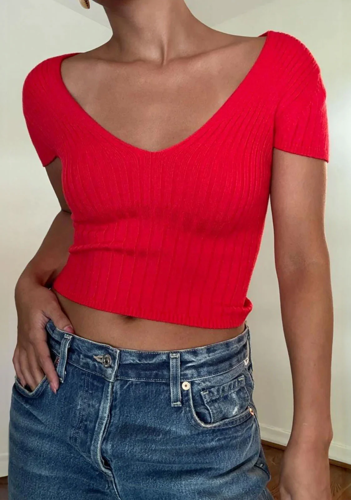 Fitted Cotton Ribbed Knit Top - Image 2
