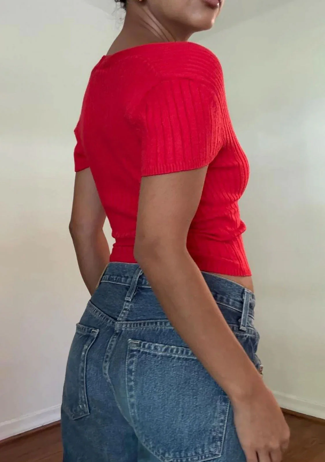 Fitted Cotton Ribbed Knit Top - Image 3
