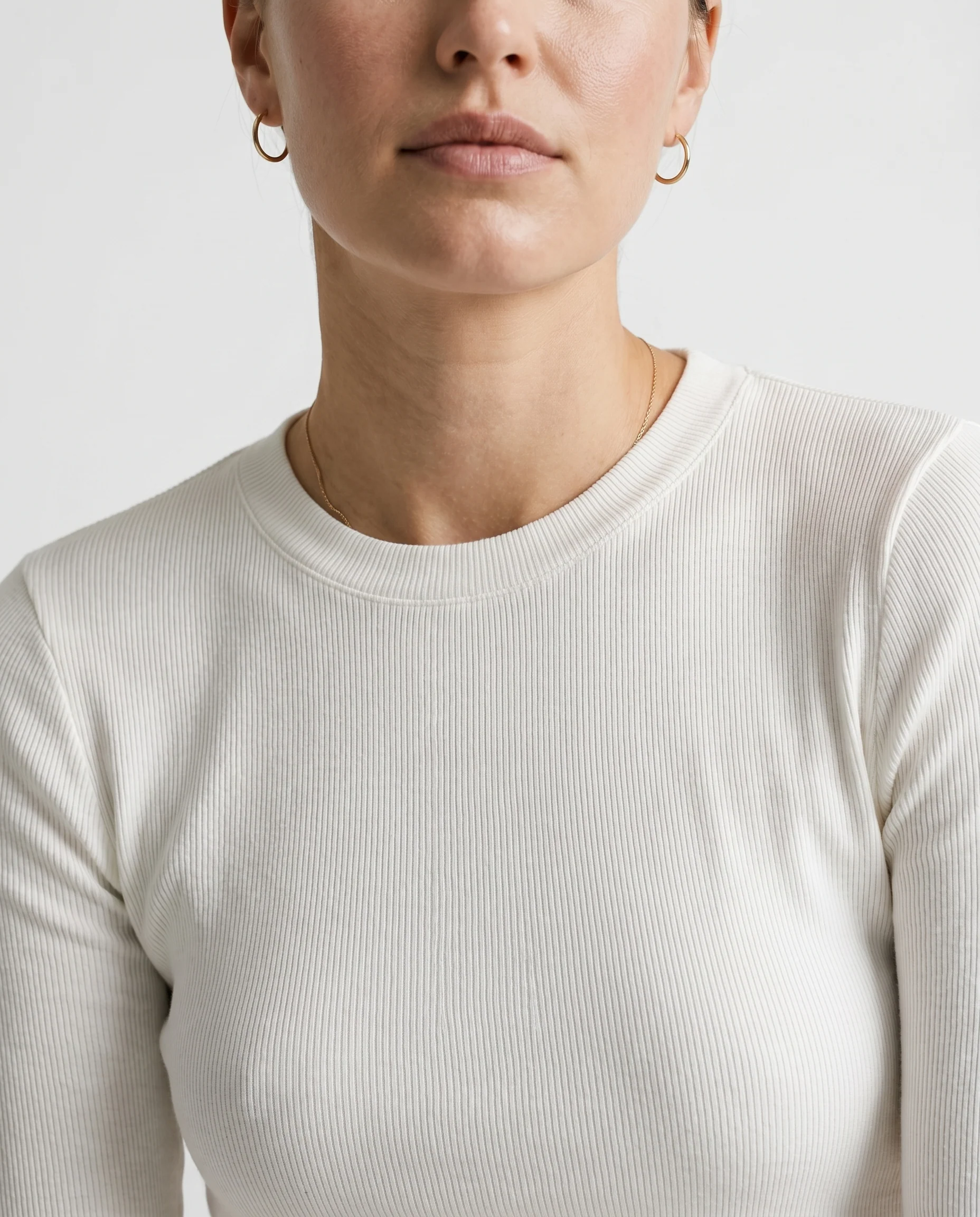 Fitted Rib Knit Crewneck Off White - Image 7