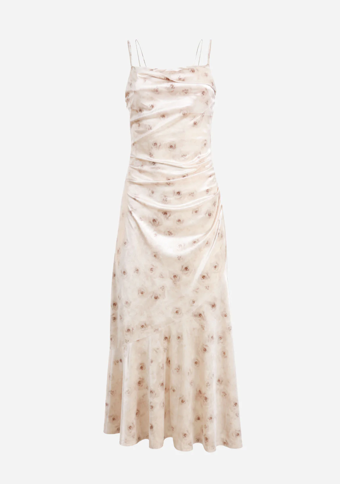 Floral Satin Midi Dress Beige - Image 4