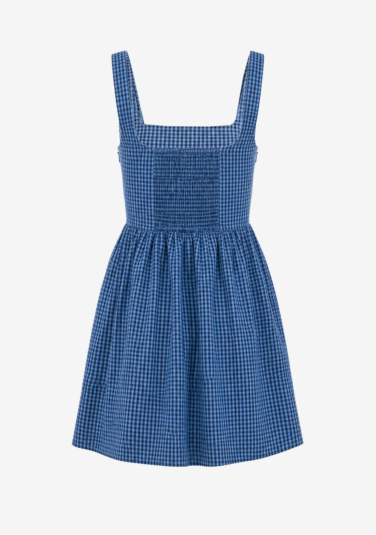 Gathered Checker Mini Baby Doll Dress Navy - Image 4