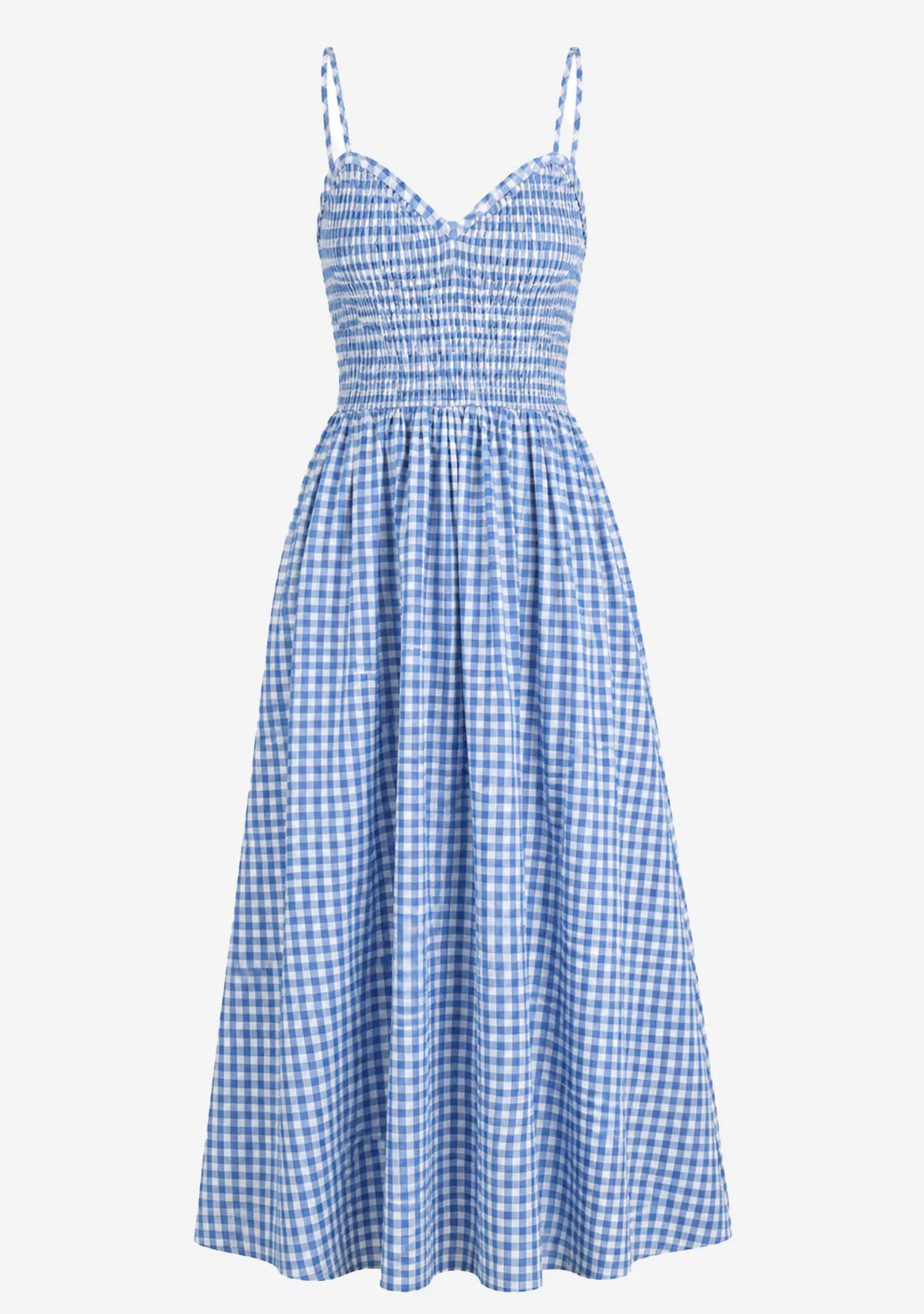 Gingham Print Long Dress Blue