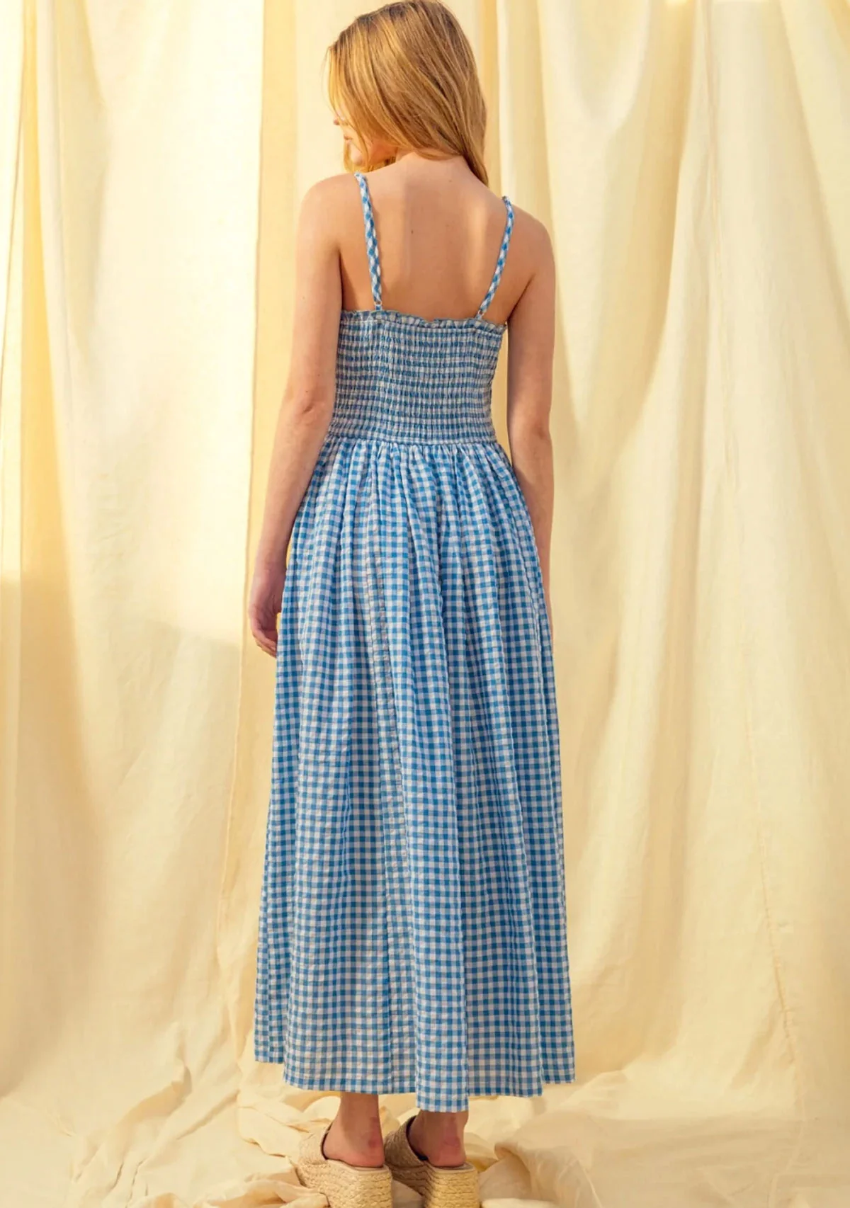 Gingham Print Long Dress Blue - Image 5