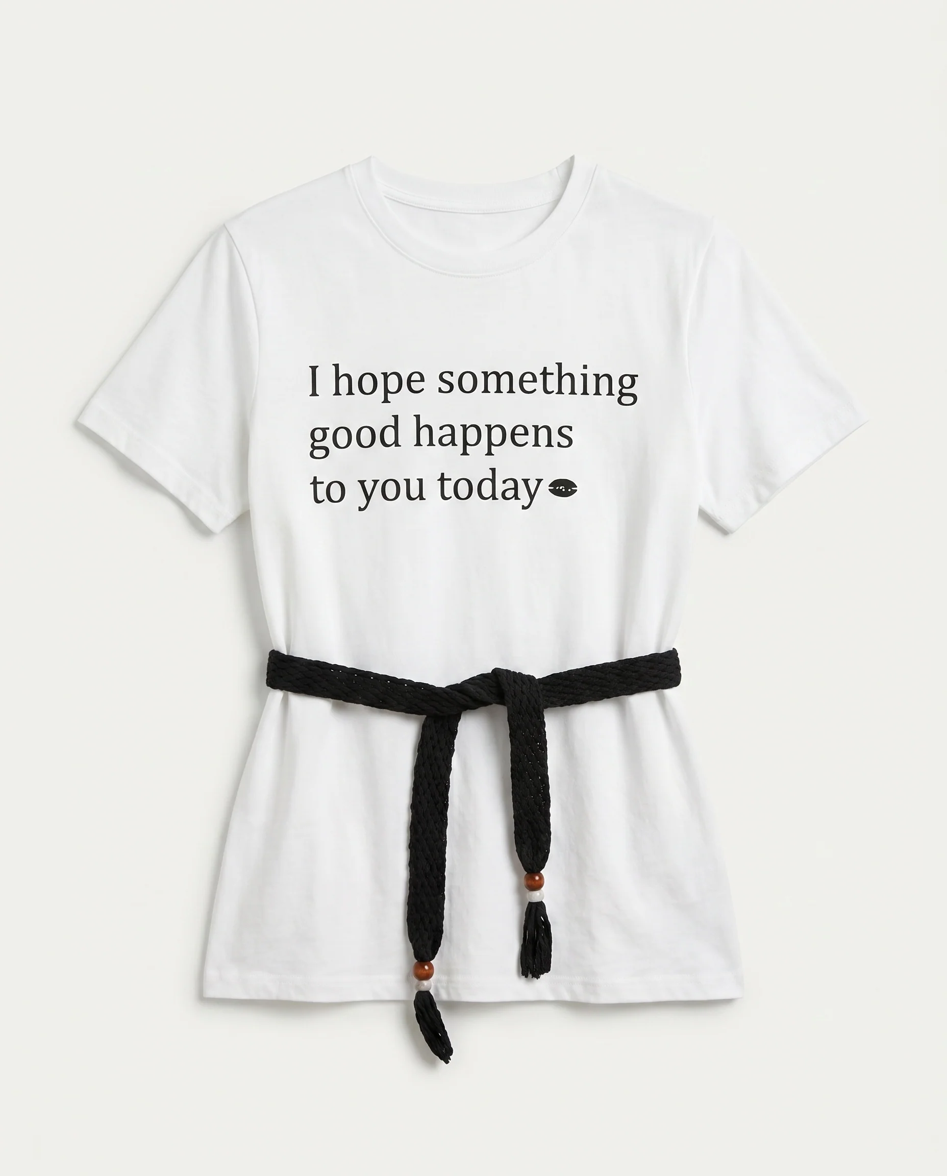 Graphic Tee with Tie Belt White - Image 6