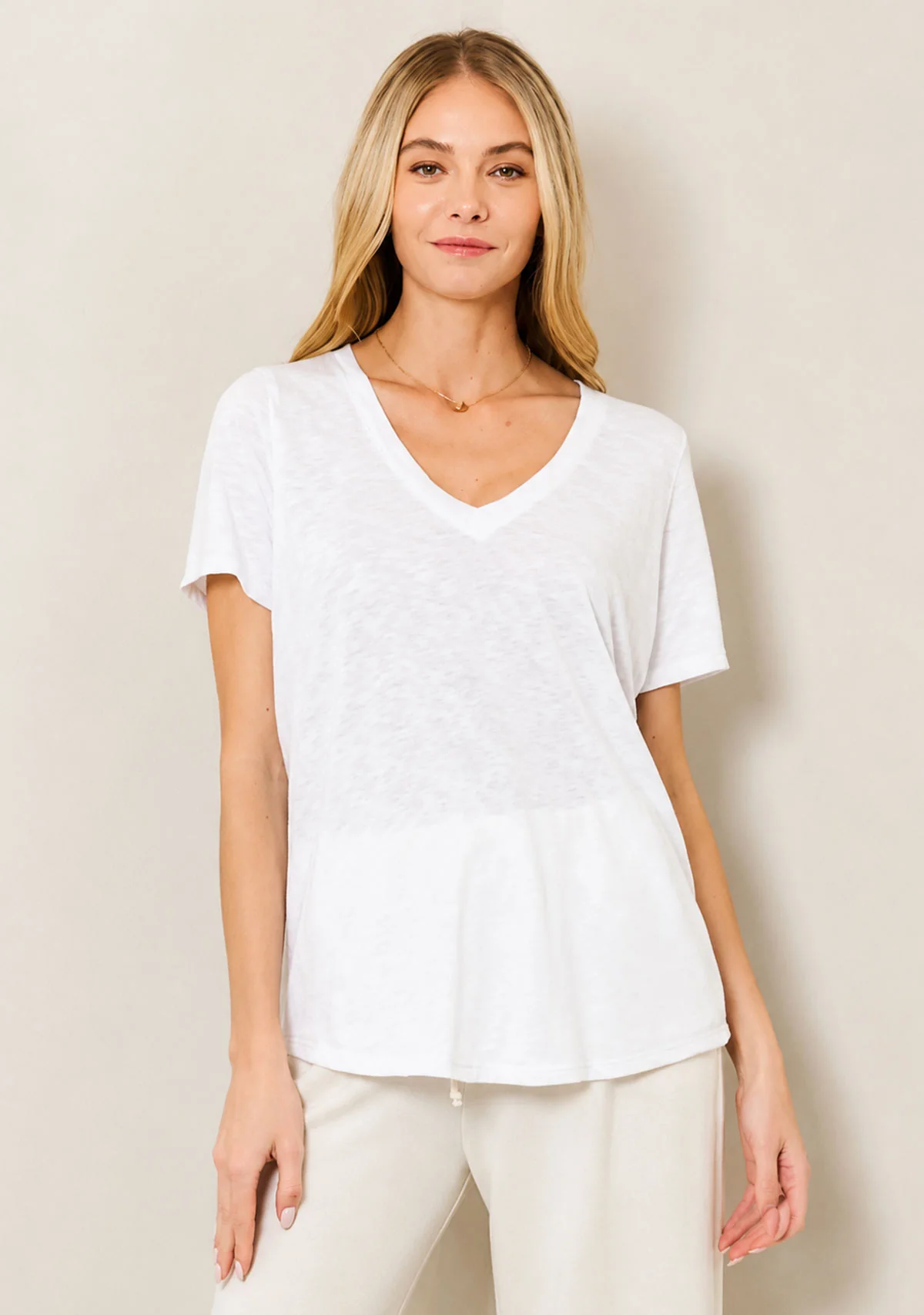 Hacci Slub V-Neck Band Tee Ivory - Image 2