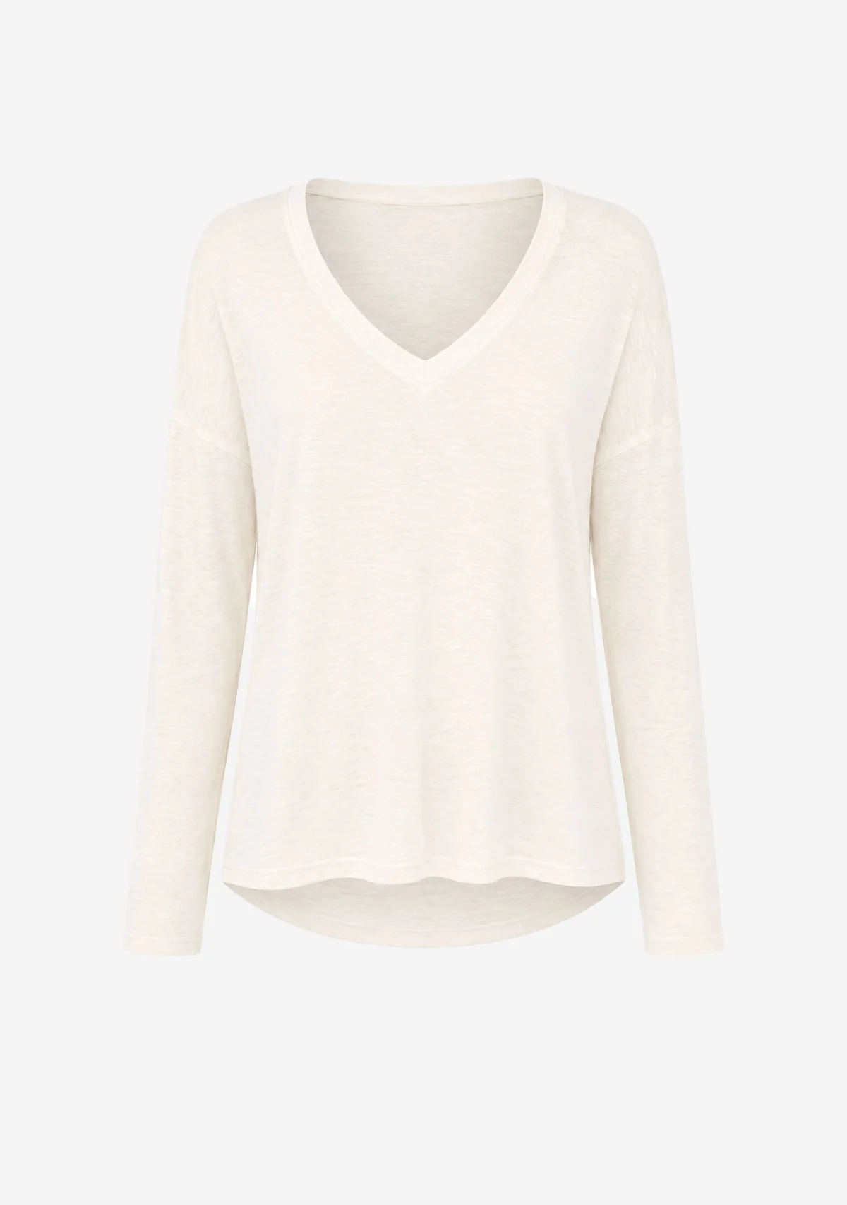 Hacci Slub V-Neck Drop Shoulder L/S Top Ivory