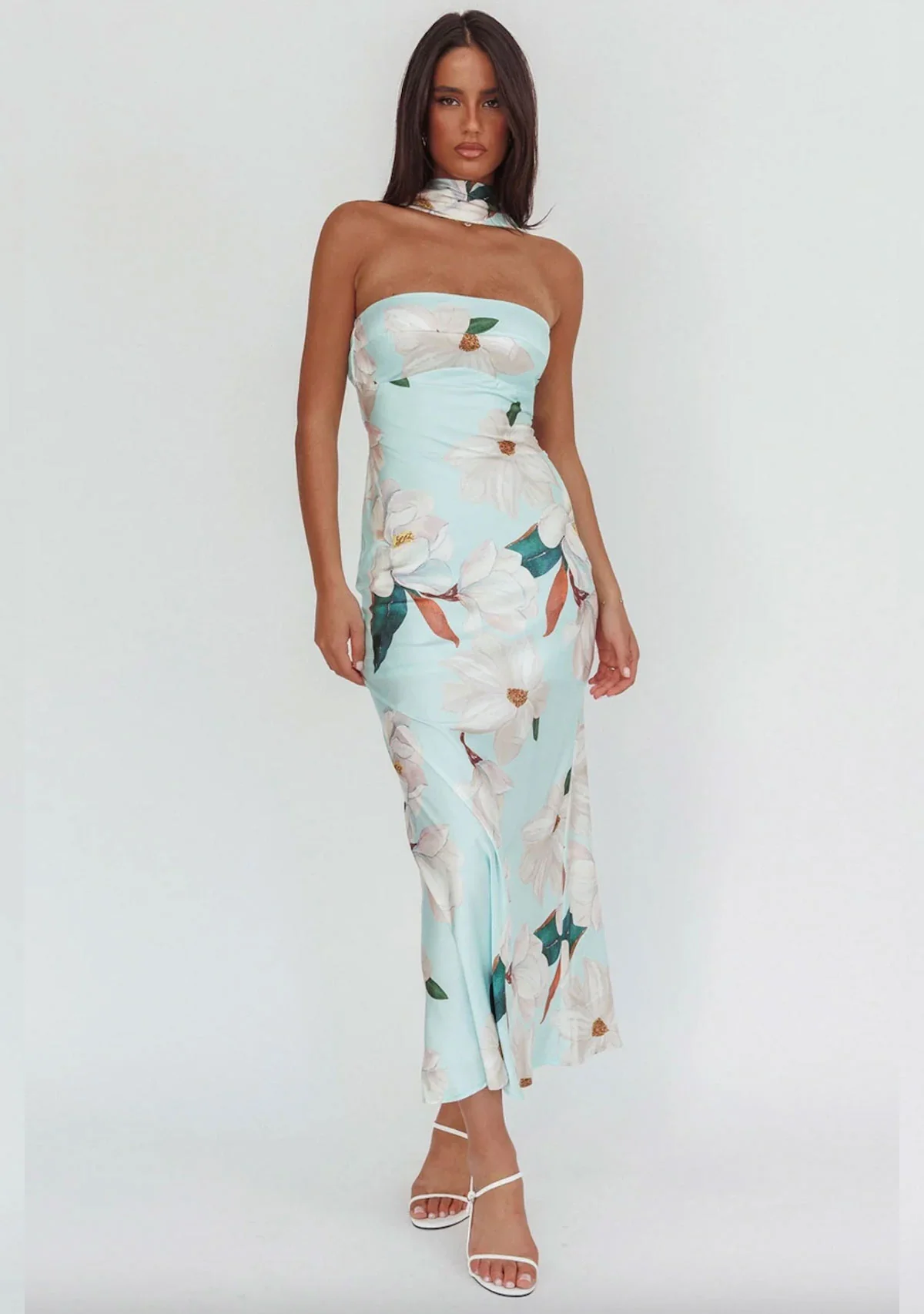 Halter Floral Maxi Dress Mint - Image 4