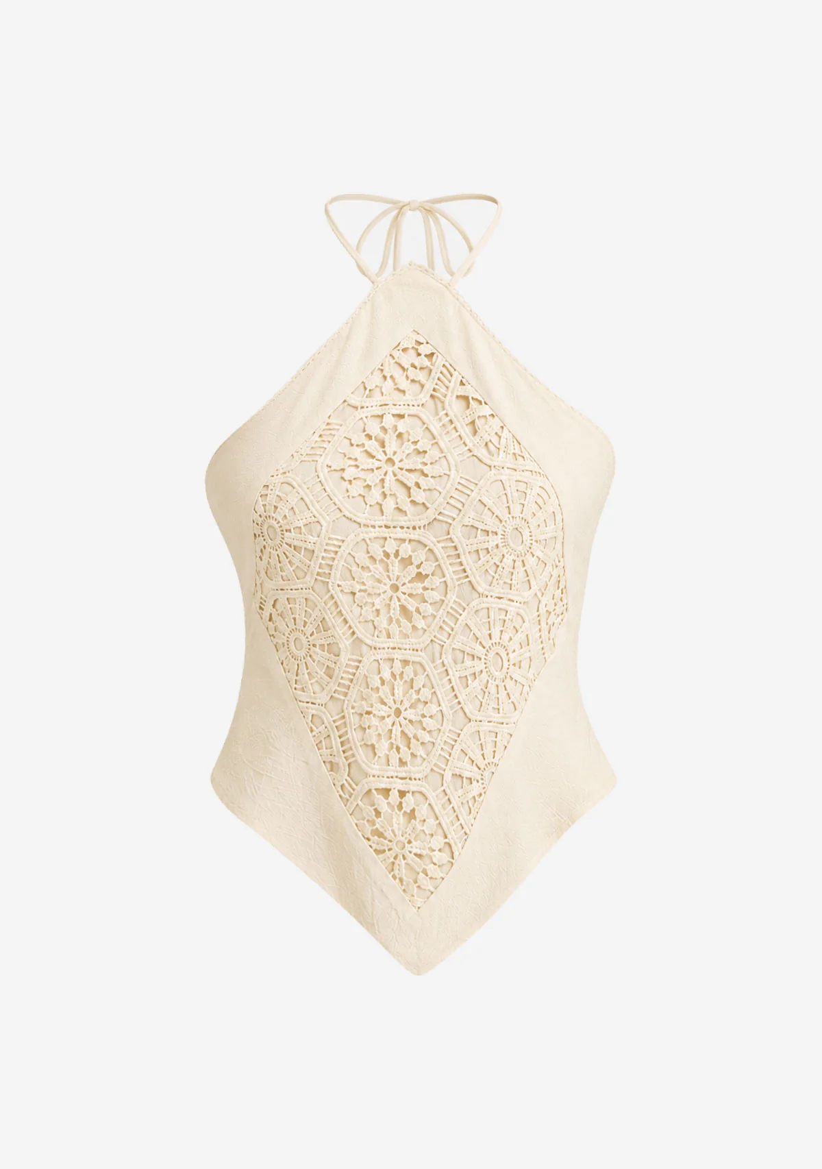 Halter Scarf Top With Cotton Lace Contrast Butter Mustard - Image 4