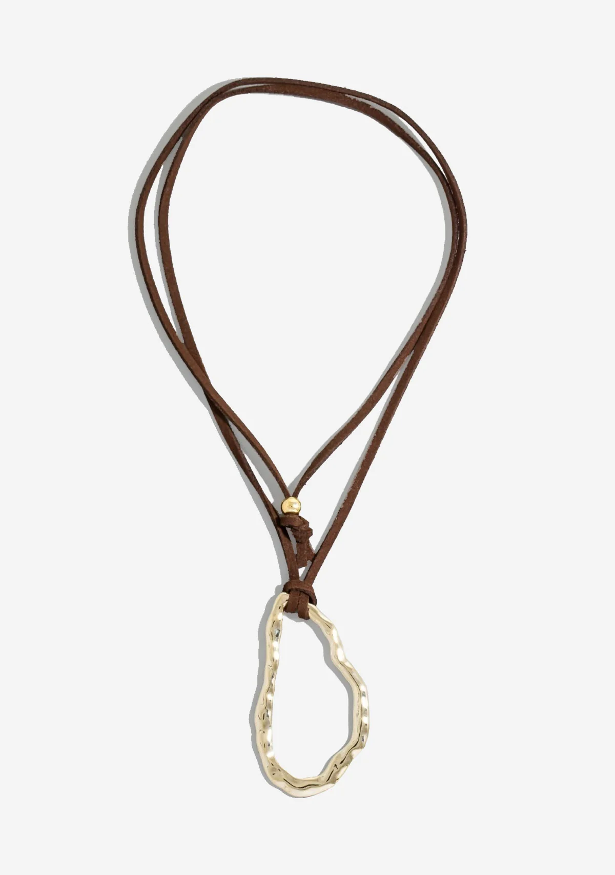 Hammered Warped Oval Suede Cord Necklace