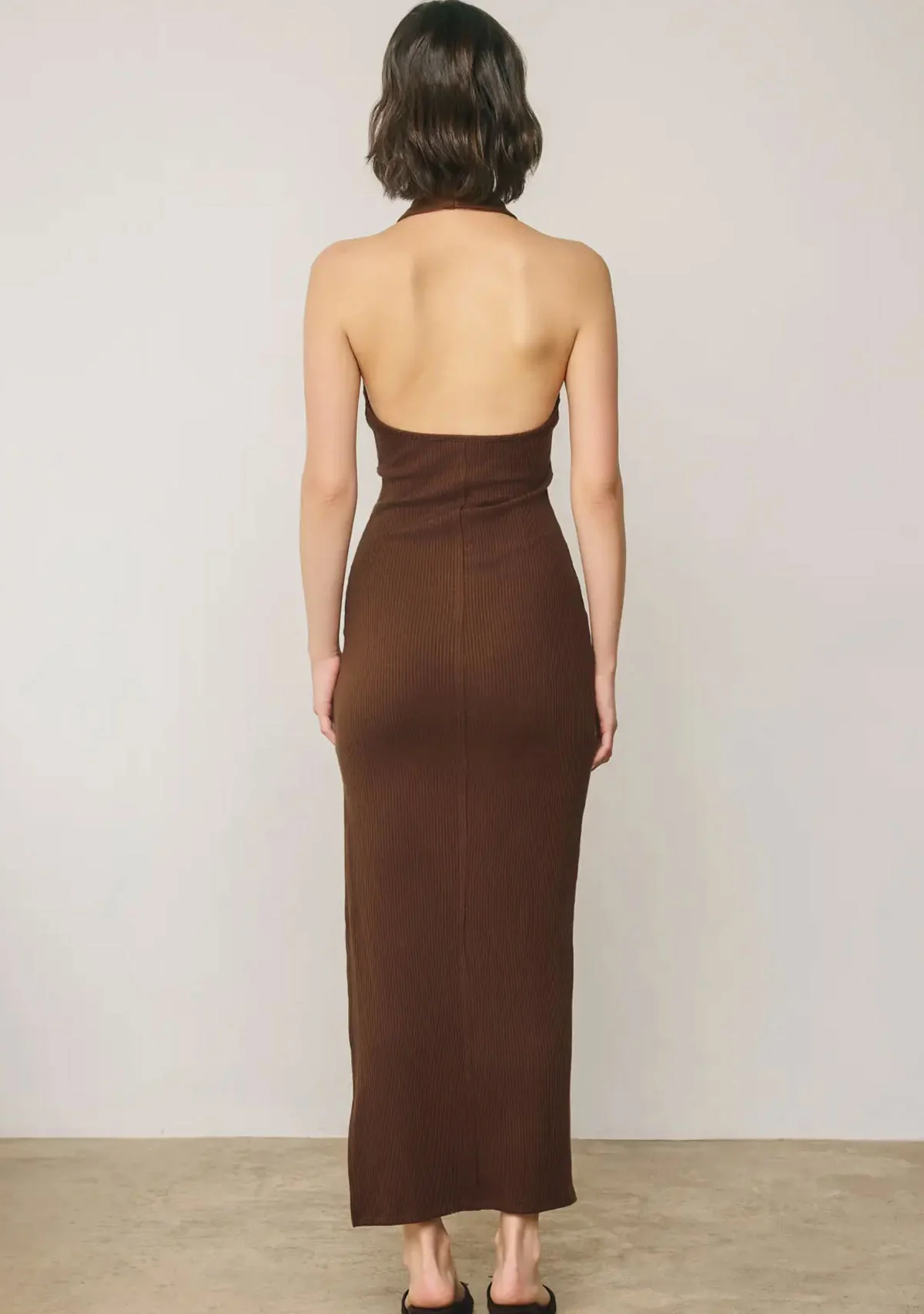 Helios Glow Gold Trim Halter Dress Hazel Brown - Image 5