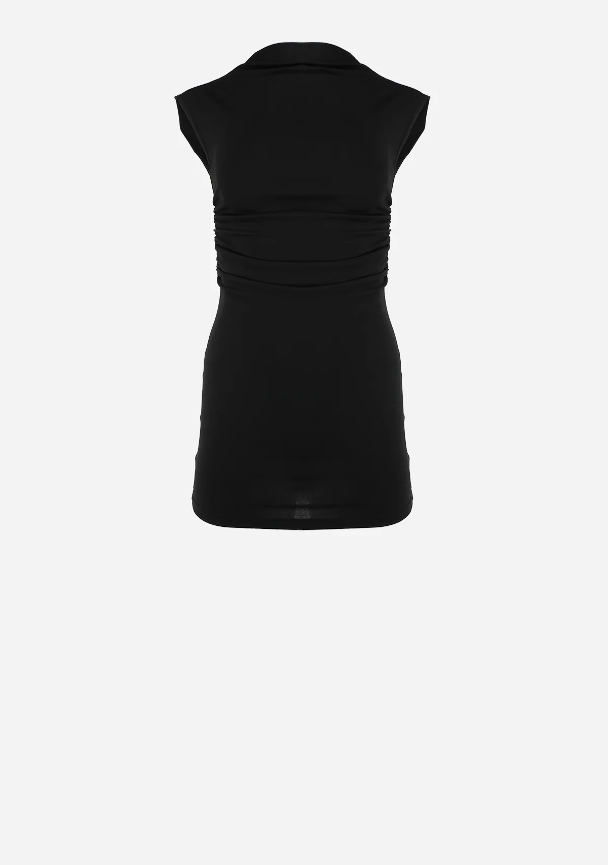 High Mock Neckline Cap Sleeves Mini Dress Black