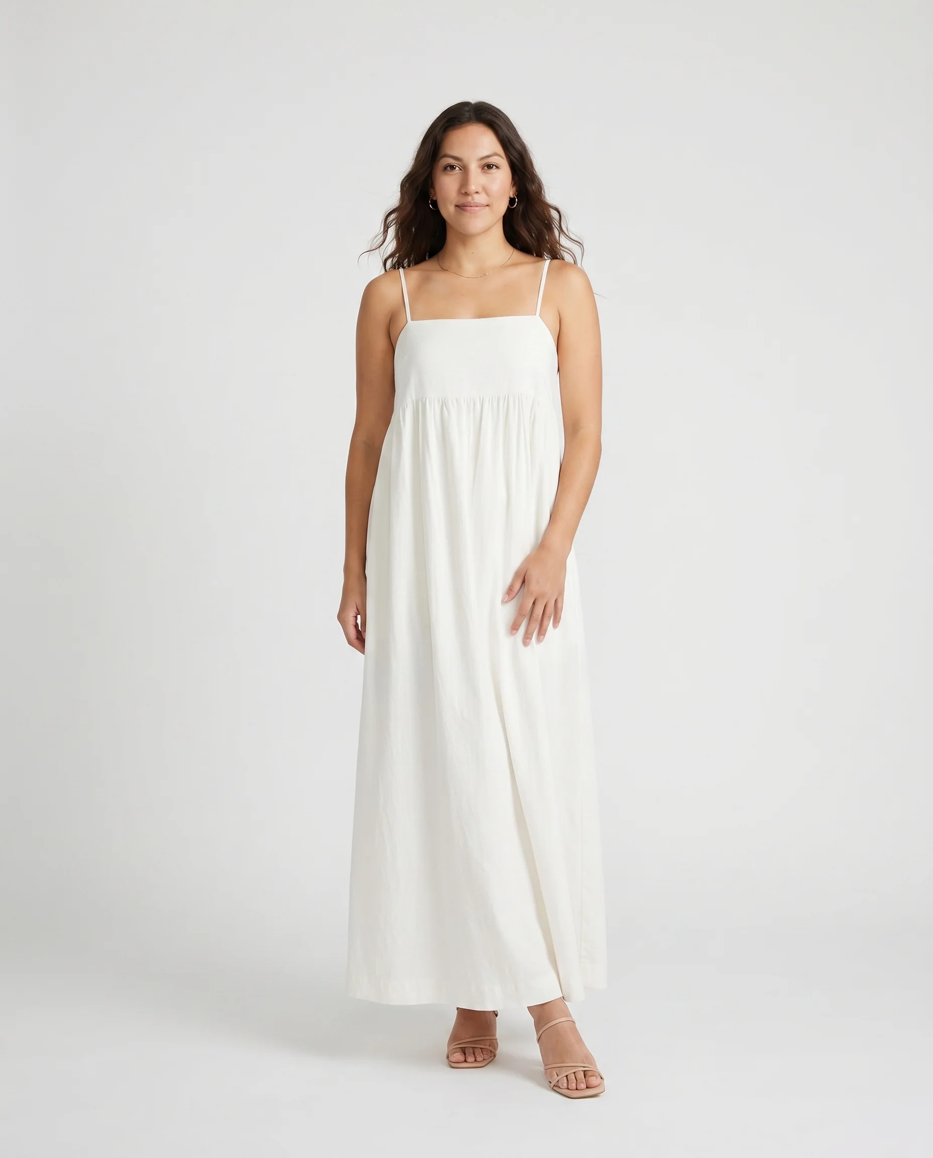 Jx Almira Linen Blend Long Dress Blanc De Blac