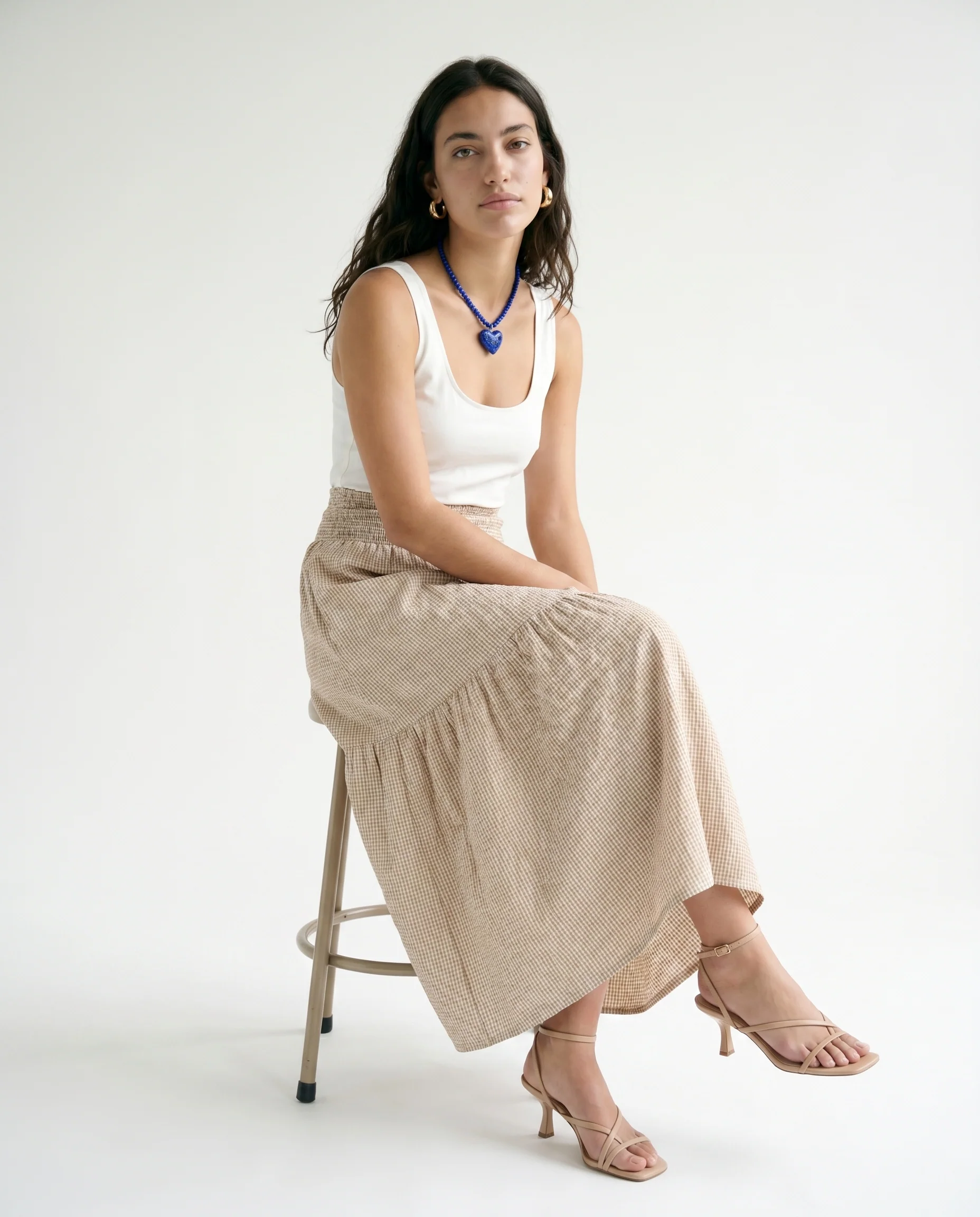 Jx zoe Seersucker Smock Long Skirt Cornstalk White - Image 4