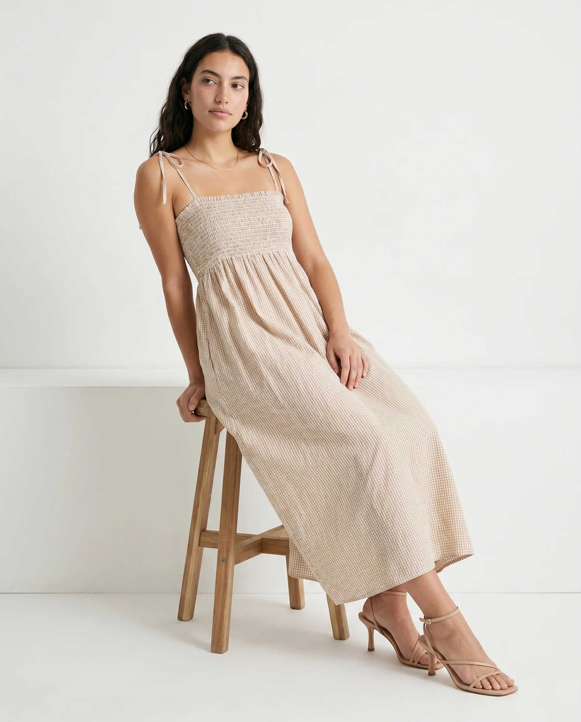 Jx zoe Seersucker Smock Strap Dress Cornstalk White - Image 3